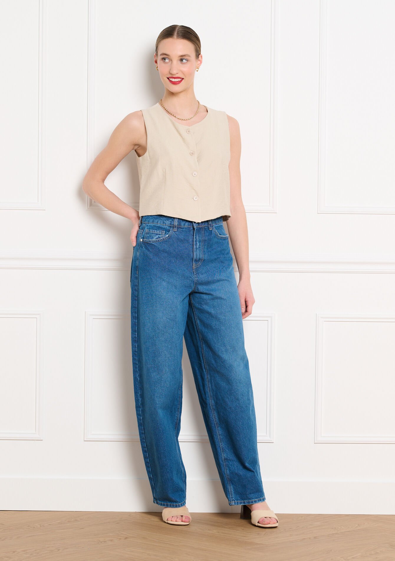 Hoge taille wide-leg jeans - MEDIUM BLUE - 22000661_0500