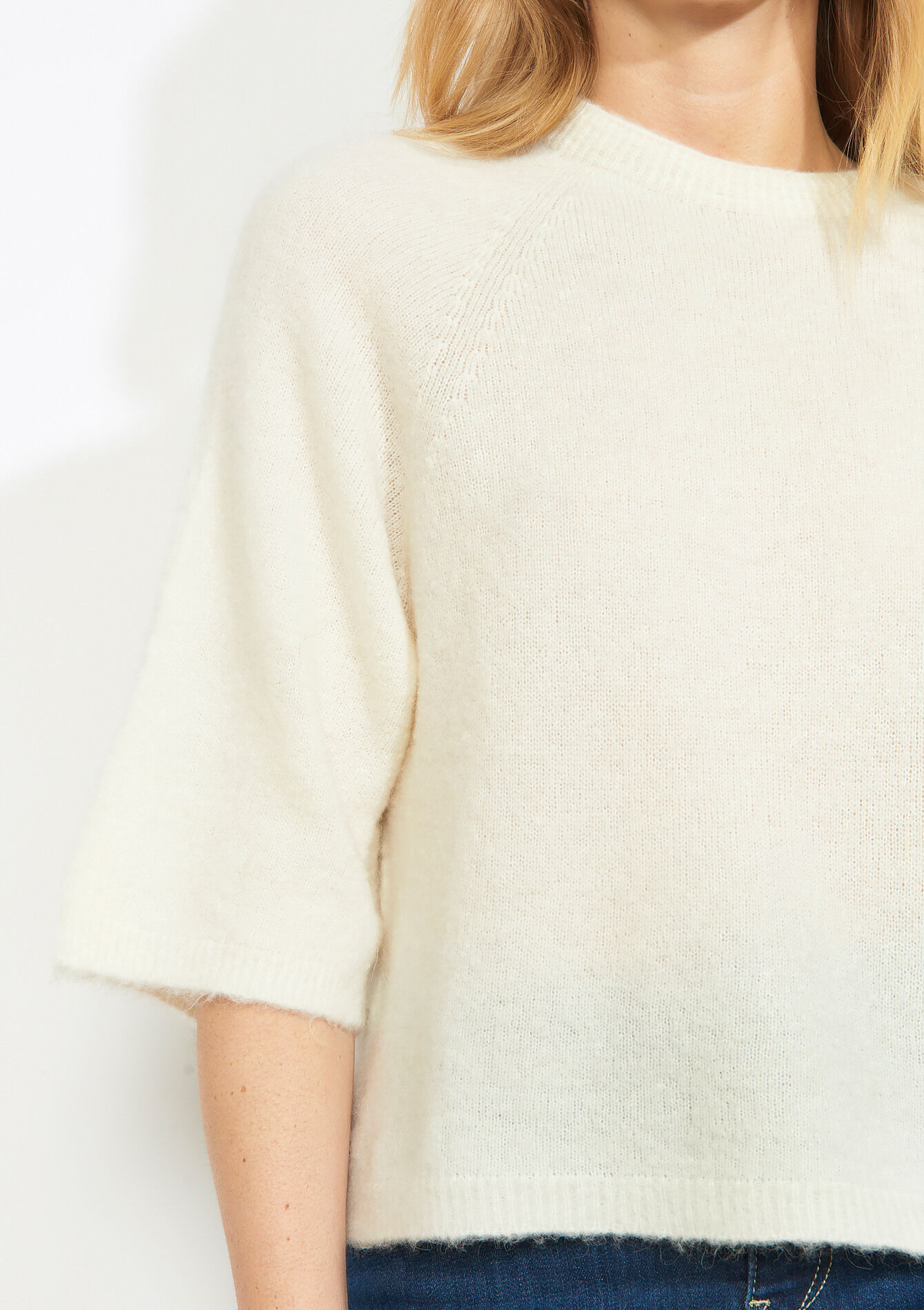 Soft 3/4 sleeve sweater, Soft 3/4 sleeve sweater - VANILLA WHITE - 04007207_1013