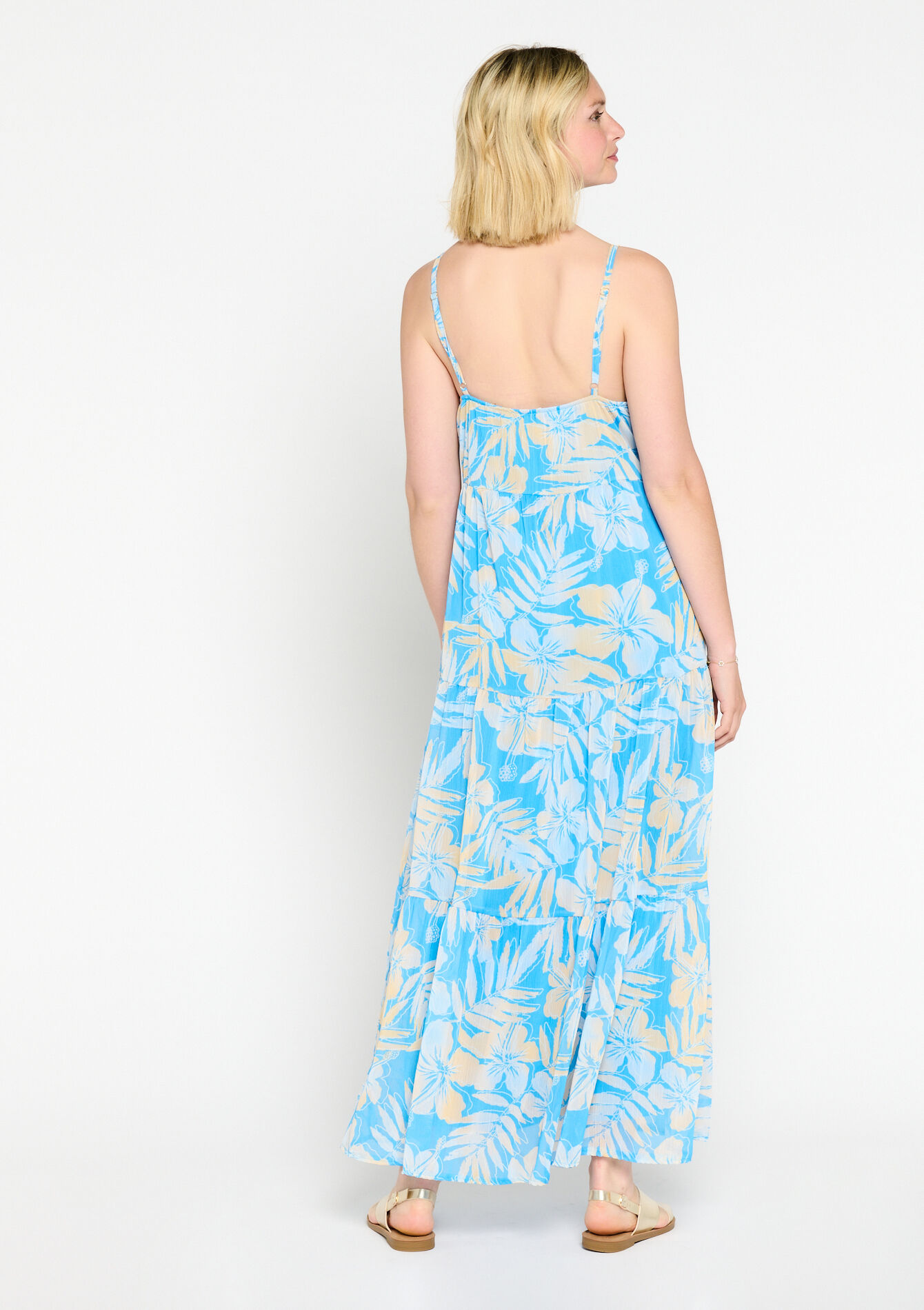 Long A-line dress with floral print, Long A-line dress with floral print - BLUE FAIENCE - 08602036_1584