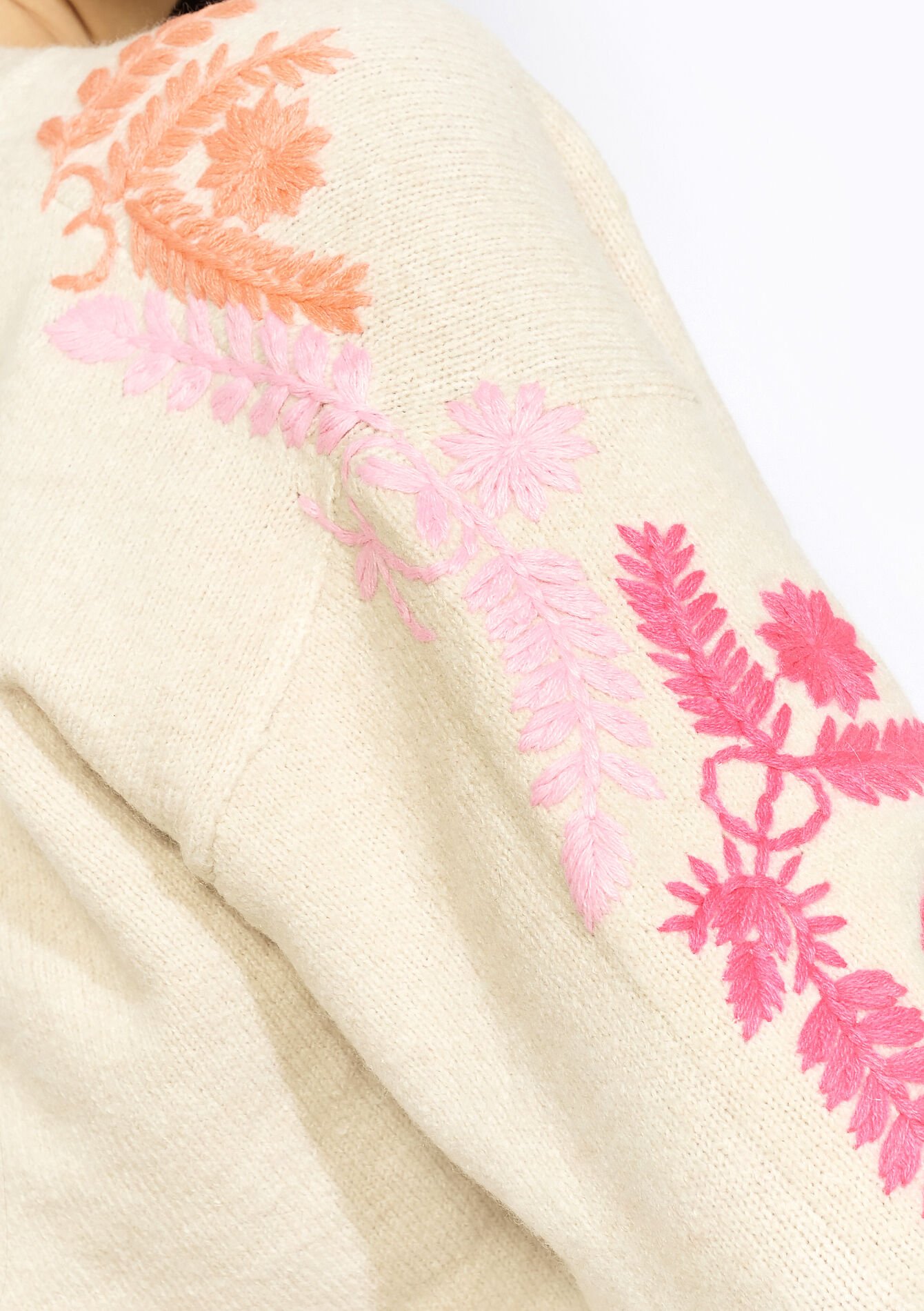 Trui met geborduurde mouwen, Trui met geborduurde mouwen - LT BEIGE - 04007060
