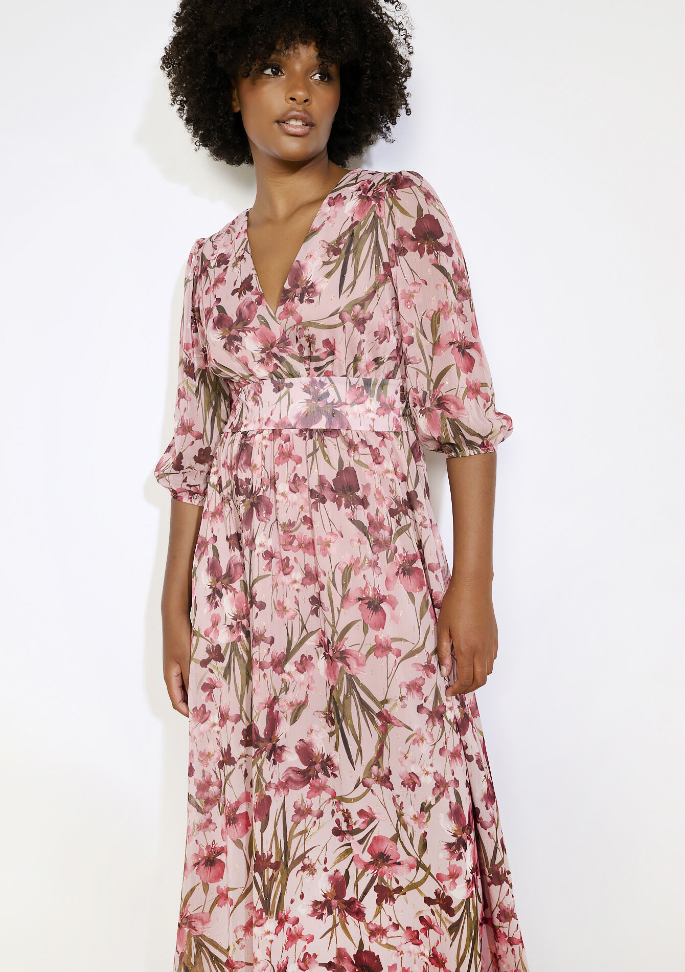 Lange bloemenjurk met zwier, Lange bloemenjurk met zwier - COSMETIC PINK - 08104286_5733