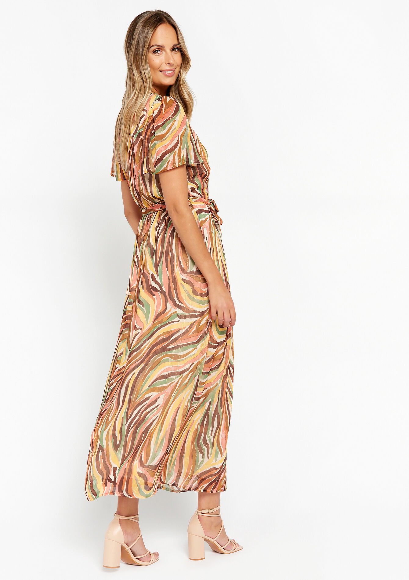 Robe longue avec lurex à imprimé, Robe longue avec lurex à imprimé - COSMETIC PINK - 1084058