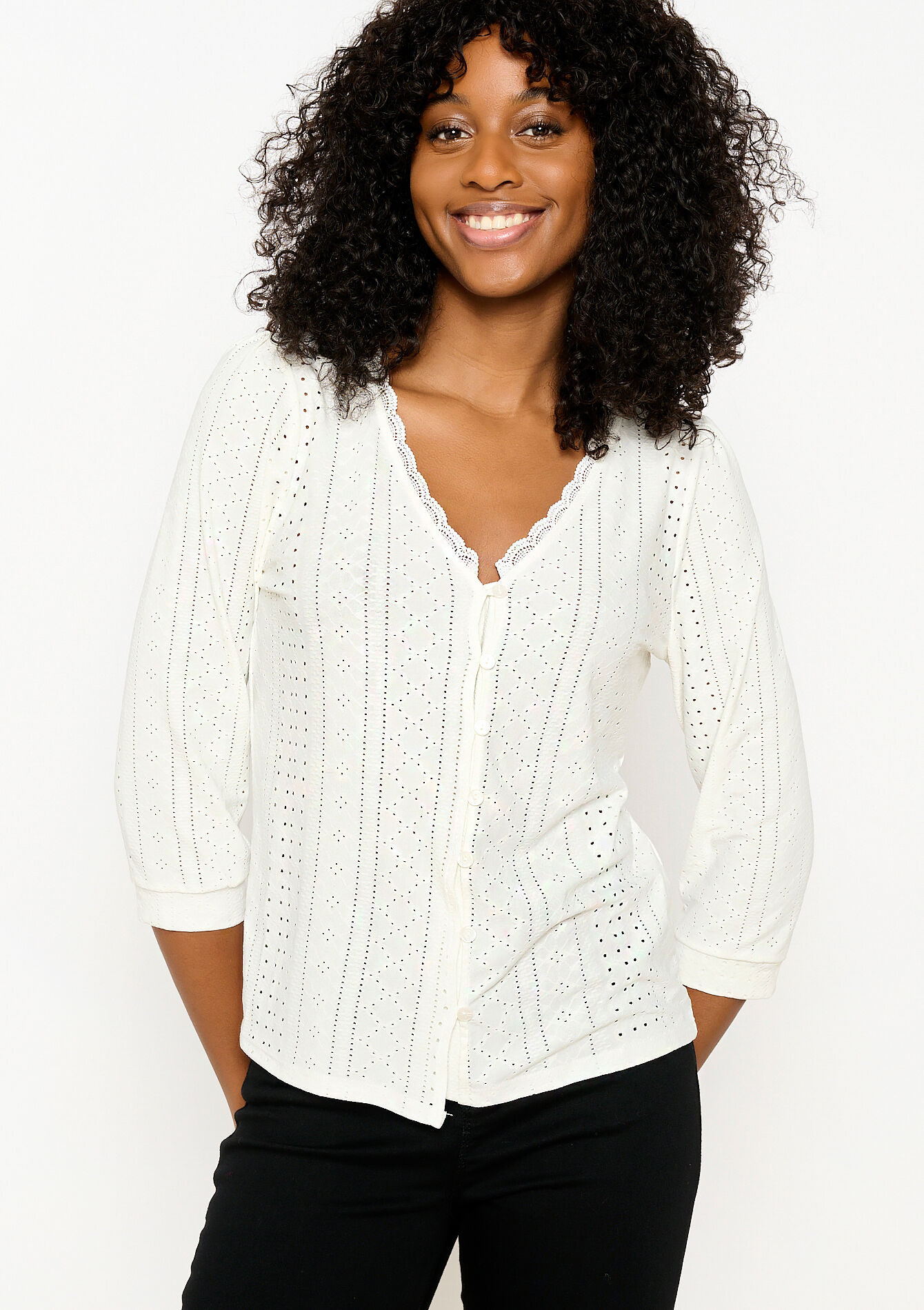 Blouse avec broderie anglaise, Blouse avec broderie anglaise - OFFWHITE - 02301540_1001