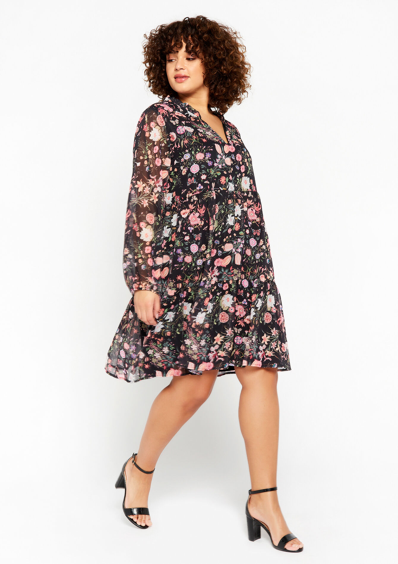 A-line dress with floral print, A-line dress with floral print - BLACK - 08103145_1119