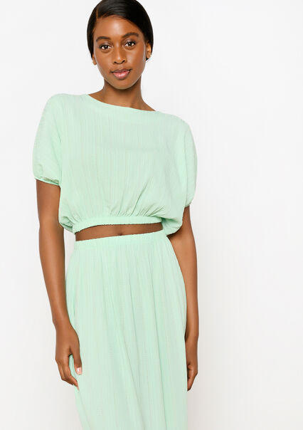 Cropped blouse with elastic waistband - MINT GREEN - 05702562_1723