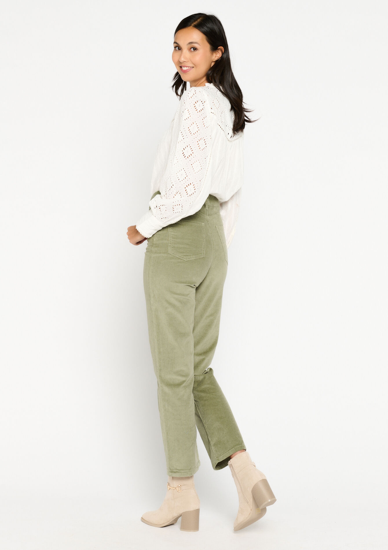 Rechte broek in babycorduroy, Rechte broek in babycorduroy - KHAKI FADED - 06004366_4326
