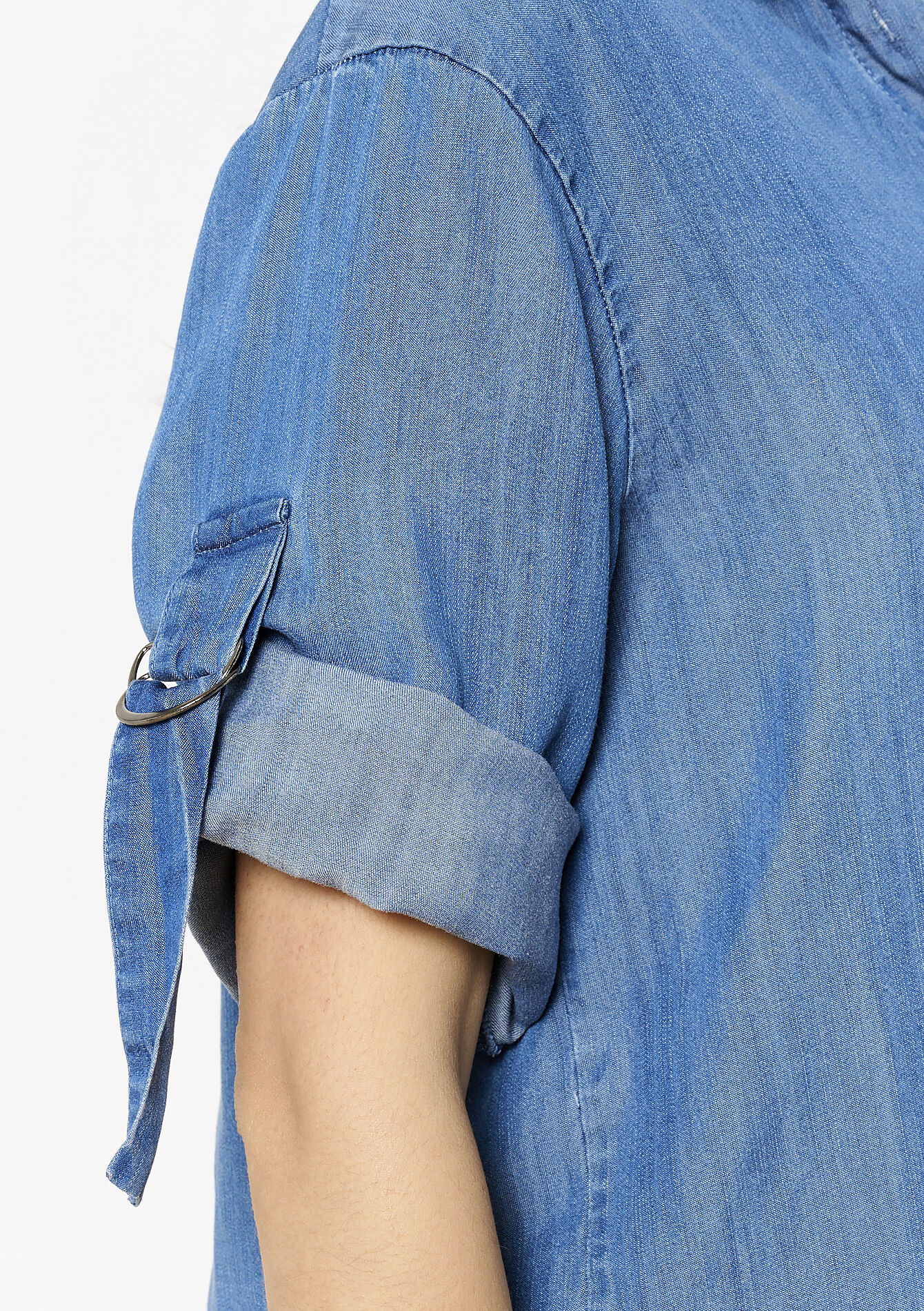 Short shirt with denim look - MEDIUM BLUE - 05702775_0500