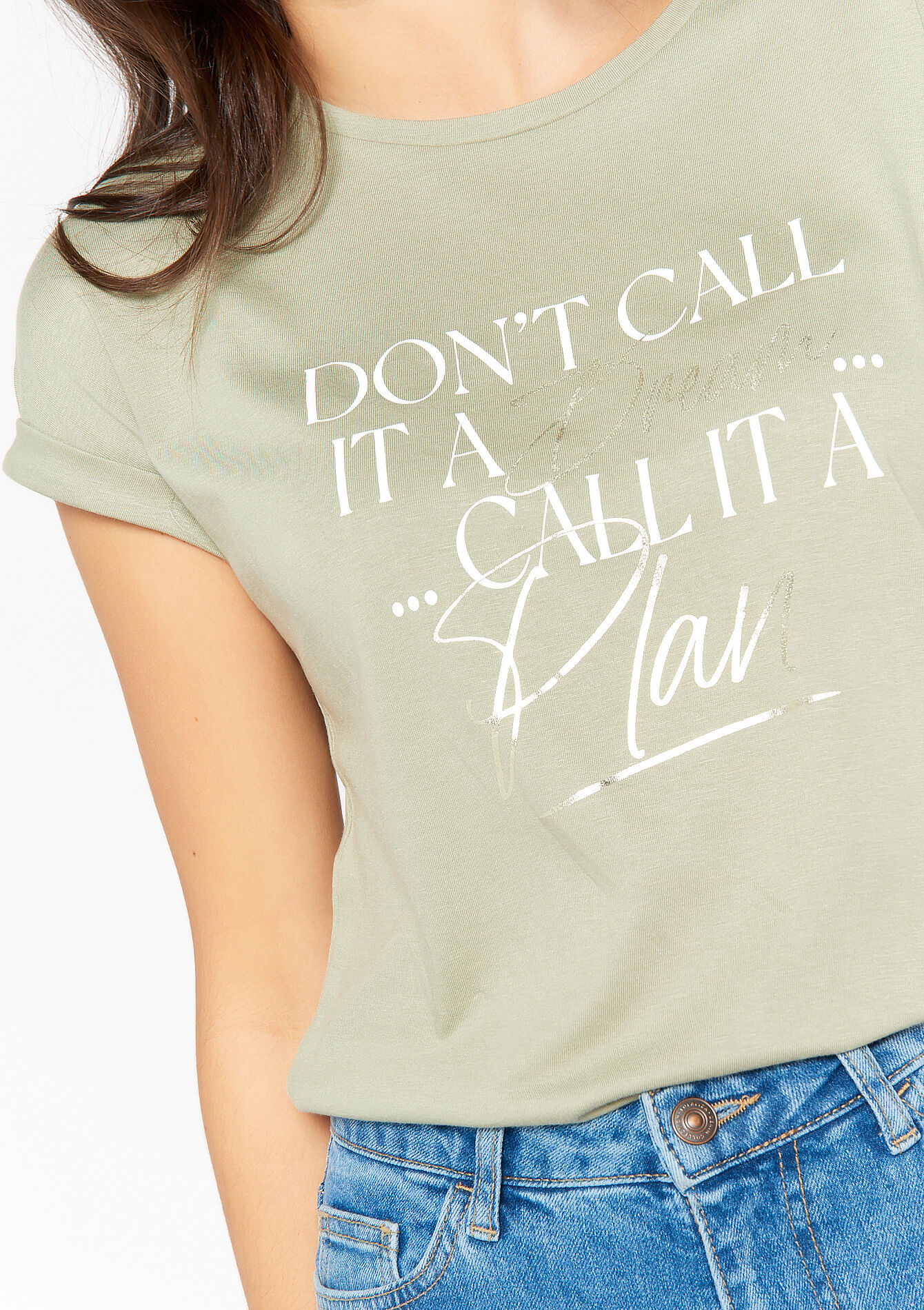 T-shirt with writing - KHAKI MED - 02301311_4327