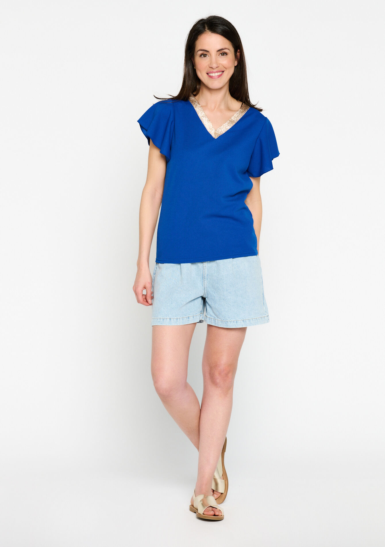 T-shirt met vlindermouwen - ELECTRIC BLUE - 02301417_1619