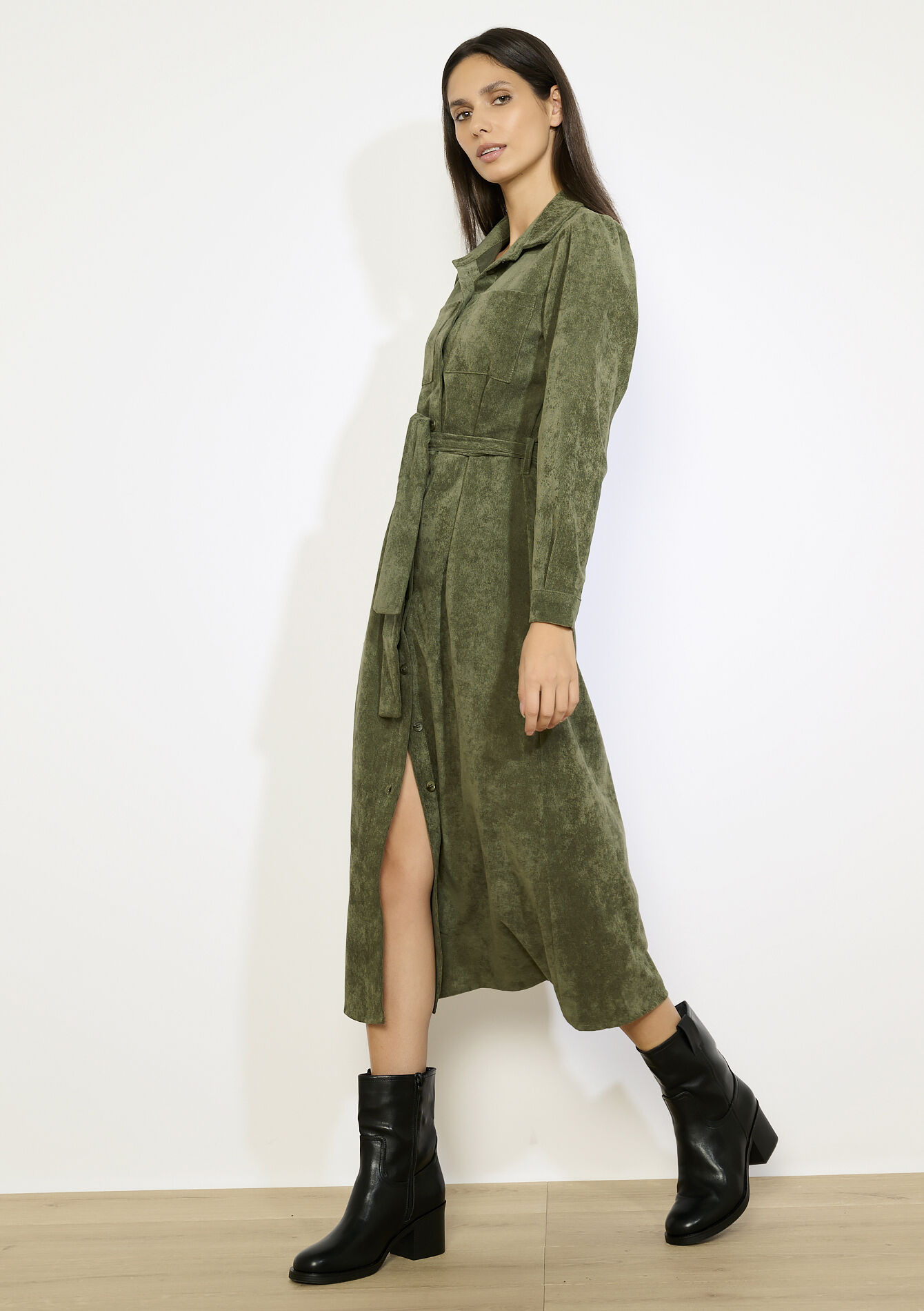 Midi overhemdjurk met ceintuur - KHAKI MED - 08104316_4327