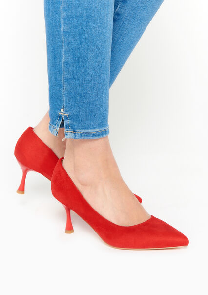 Suede pumps with heel - RED LIPSTICK - 13000640_5310