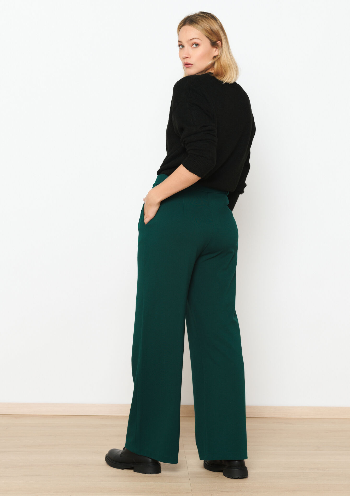 Pantalon palazzo long, Pantalon palazzo long - BOTTLE GREEN - 06100583_1778