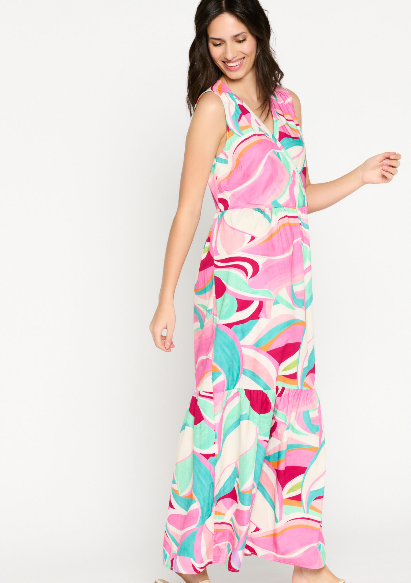 Maxi dress with graphic print, Maxi dress with graphic print - FUCHSIA - 08602058_5626
