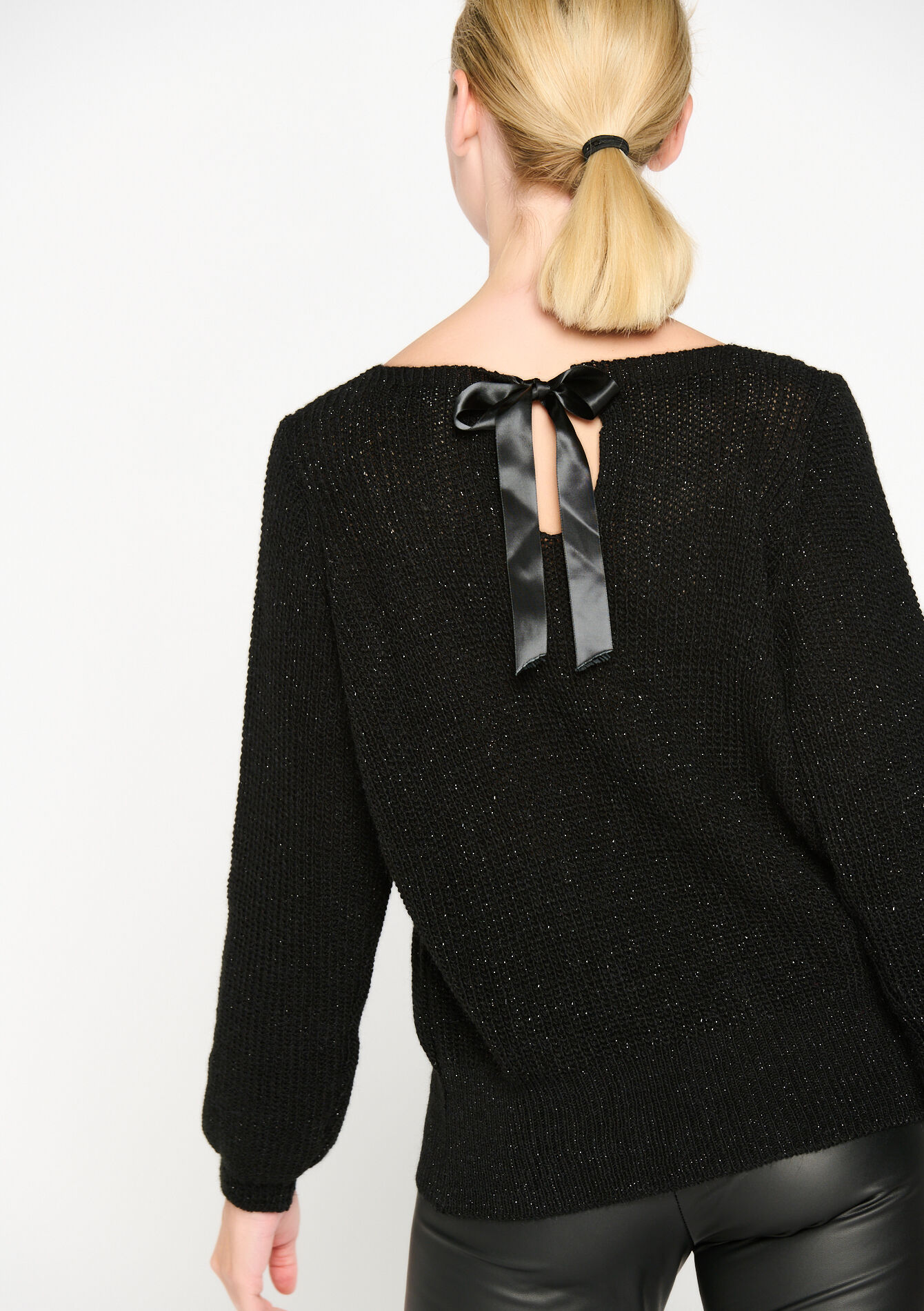 Lurex trui met strik, Lurex trui met strik - BLACK - 04006062_1119