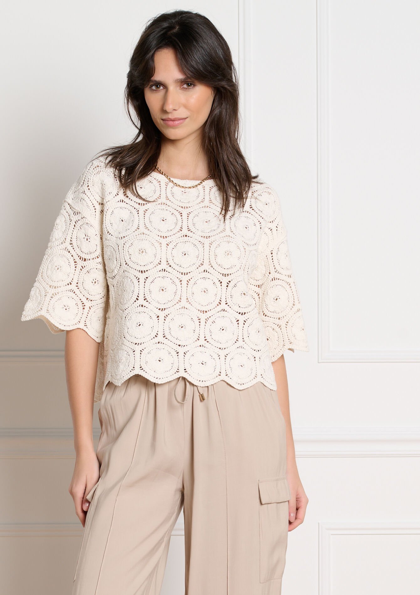 Gehaakt opengewerkt top - VANILLA WHITE - 04007065_1013