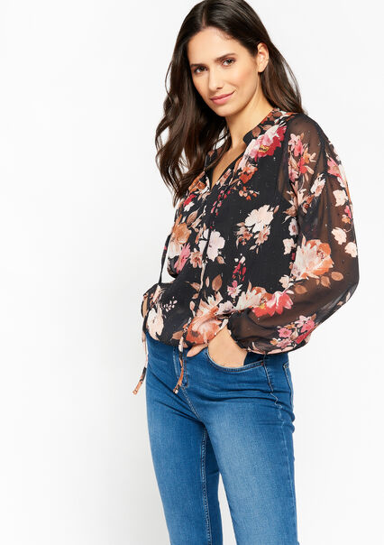 Blouse with floral print - BLACK - 05702107_1119