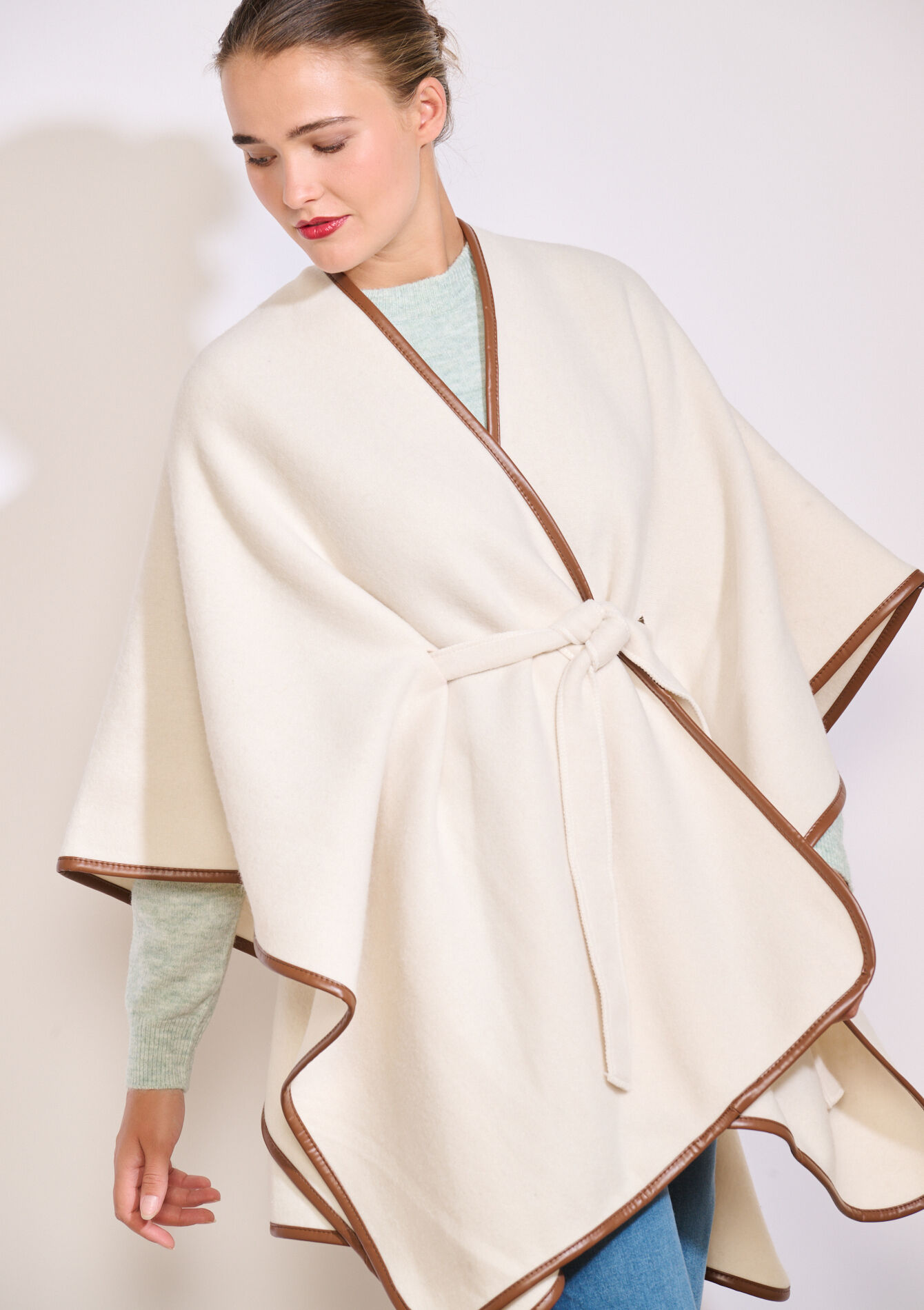 Poncho met ceintuur, Poncho met ceintuur - ECRU PEACH - 17101300_2564