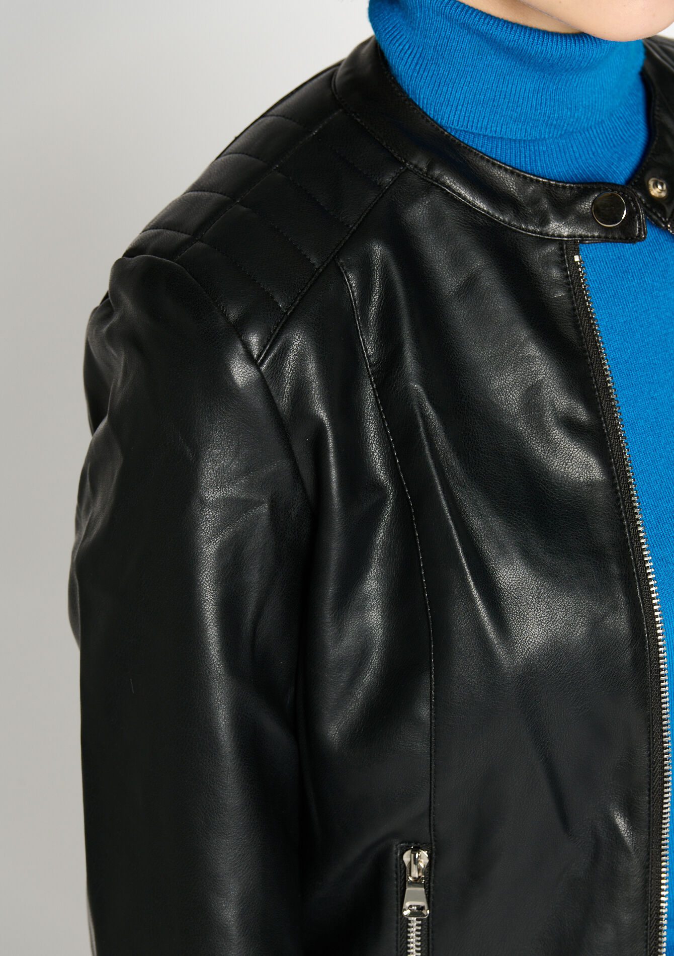 Kraagloze faux lederen jas, Kraagloze faux lederen jas - BLACK - 09100761_1119