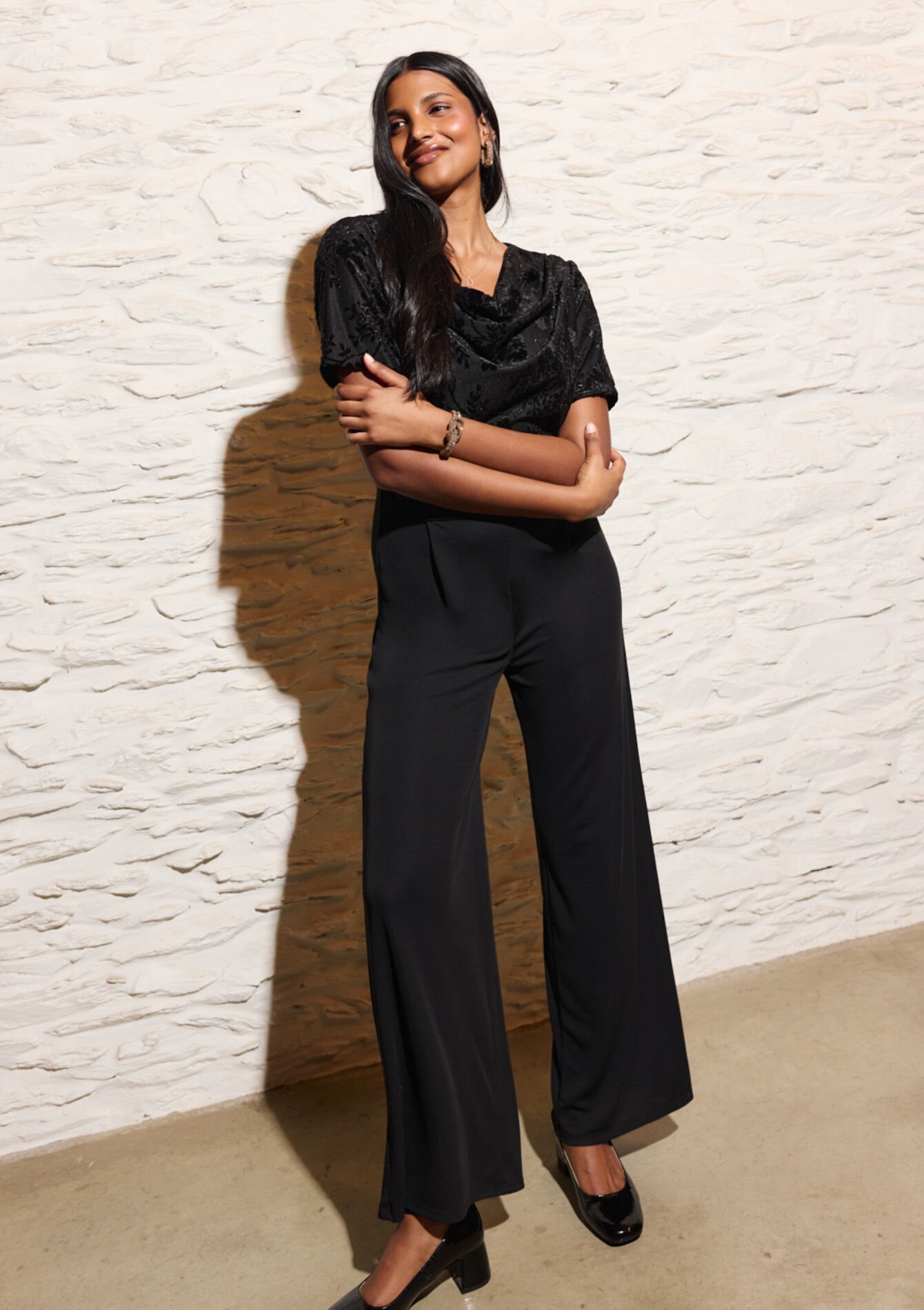 Bi-materiaal jumpsuit met fluweel, Bi-materiaal jumpsuit met fluweel, , back