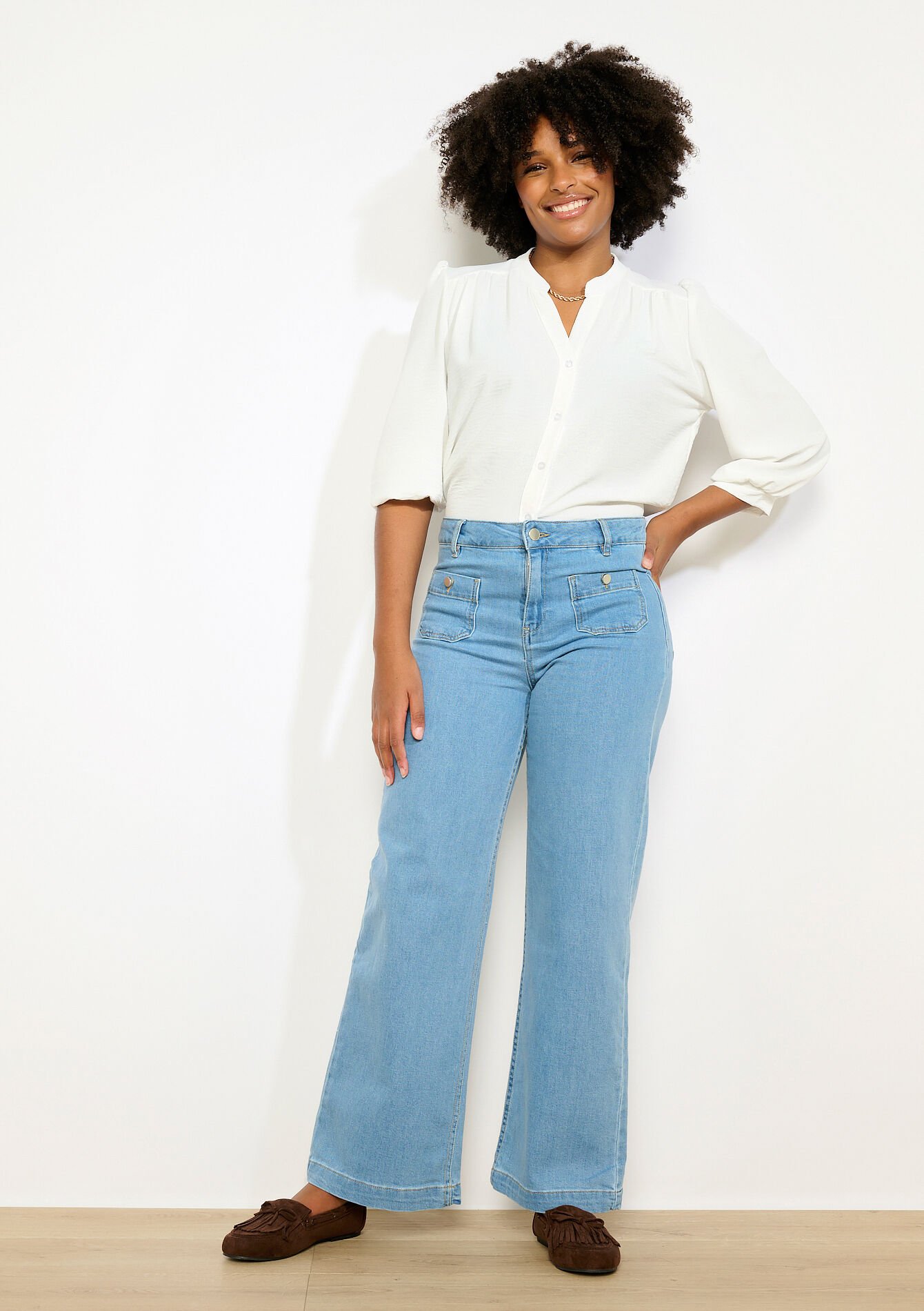 Jean large raccourci, Jean large raccourci - BLUE BLEACHED - 22000659_0502