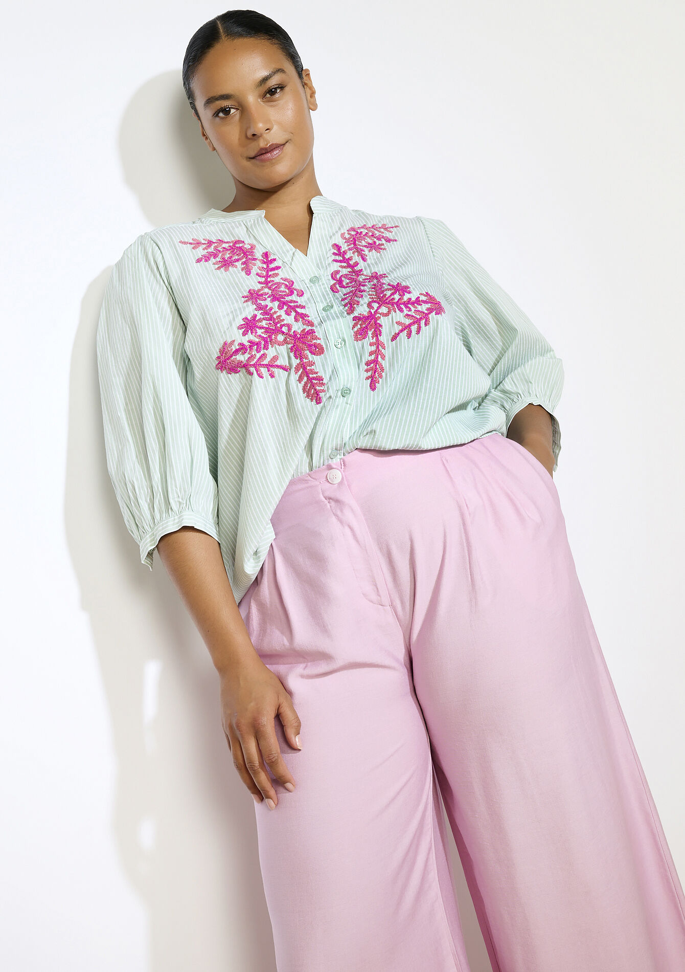 Embroidered shirt, Embroidered shirt - MINT GREEN - 05702913_1723