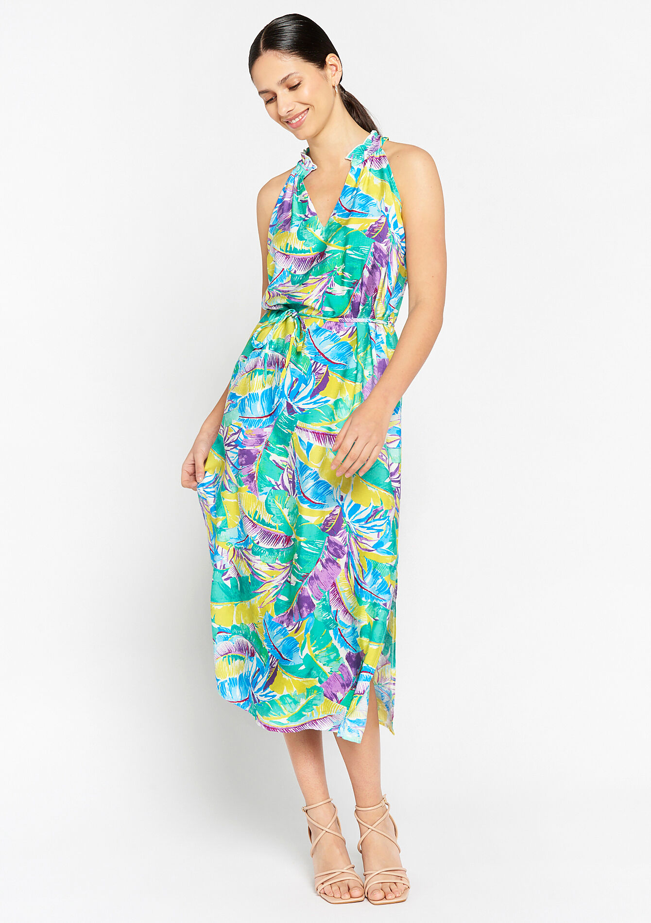 Maxi-jurk met tropische print - TURQUOISE - 08601999_1759