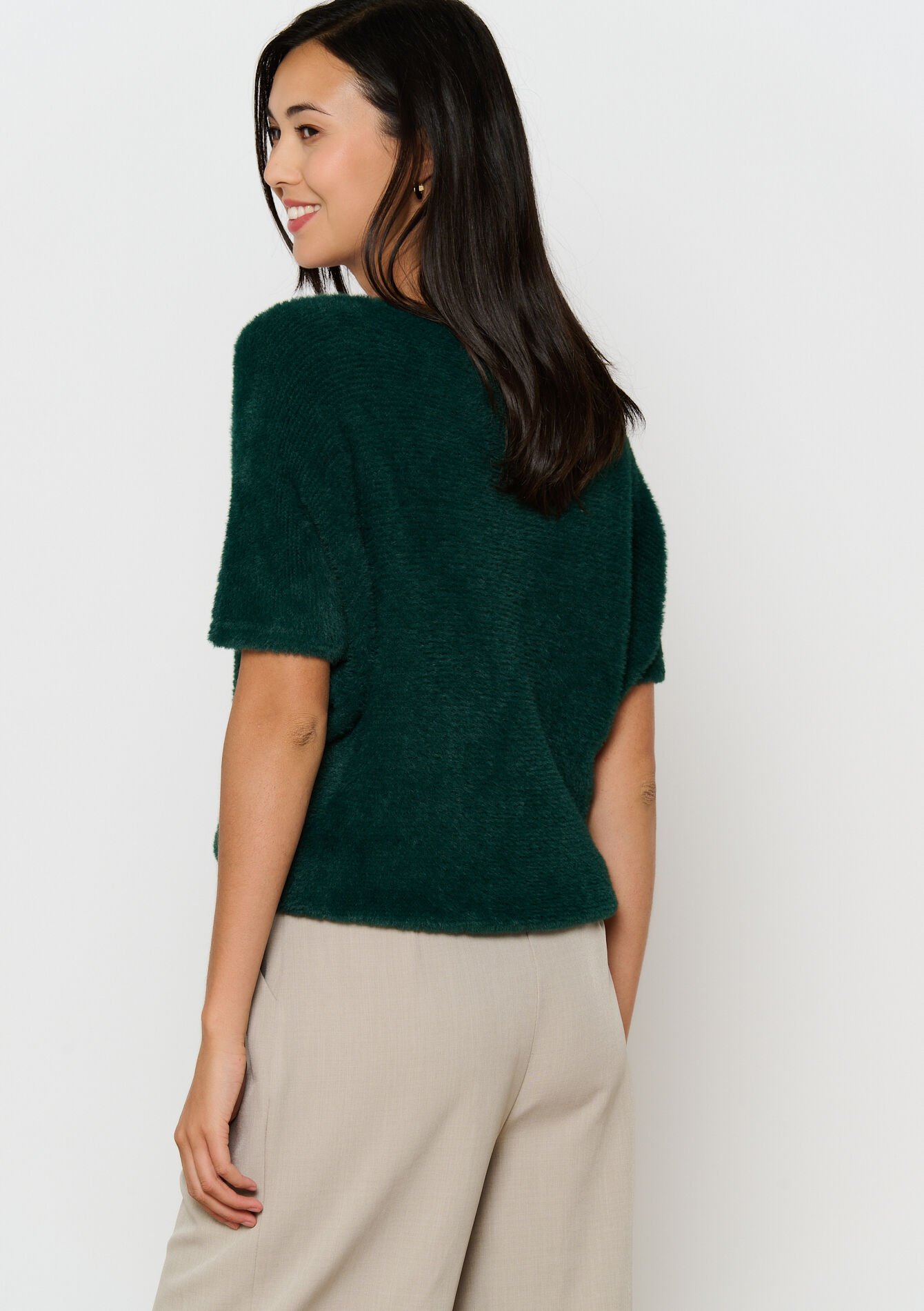 Pull à maille poilue à manches courtes - BOTTLE GREEN - 04006673_1778