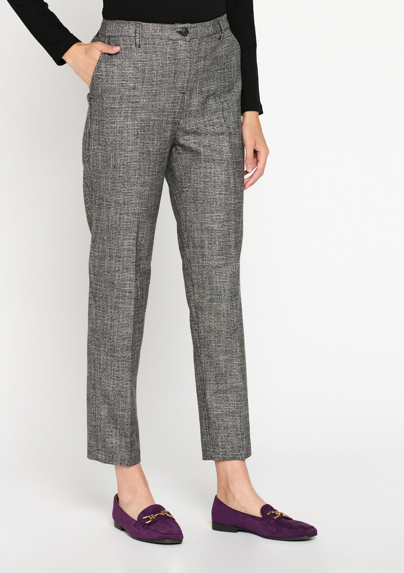 Cigarette trousers with pied-de-poule - BLACK - 1082086
