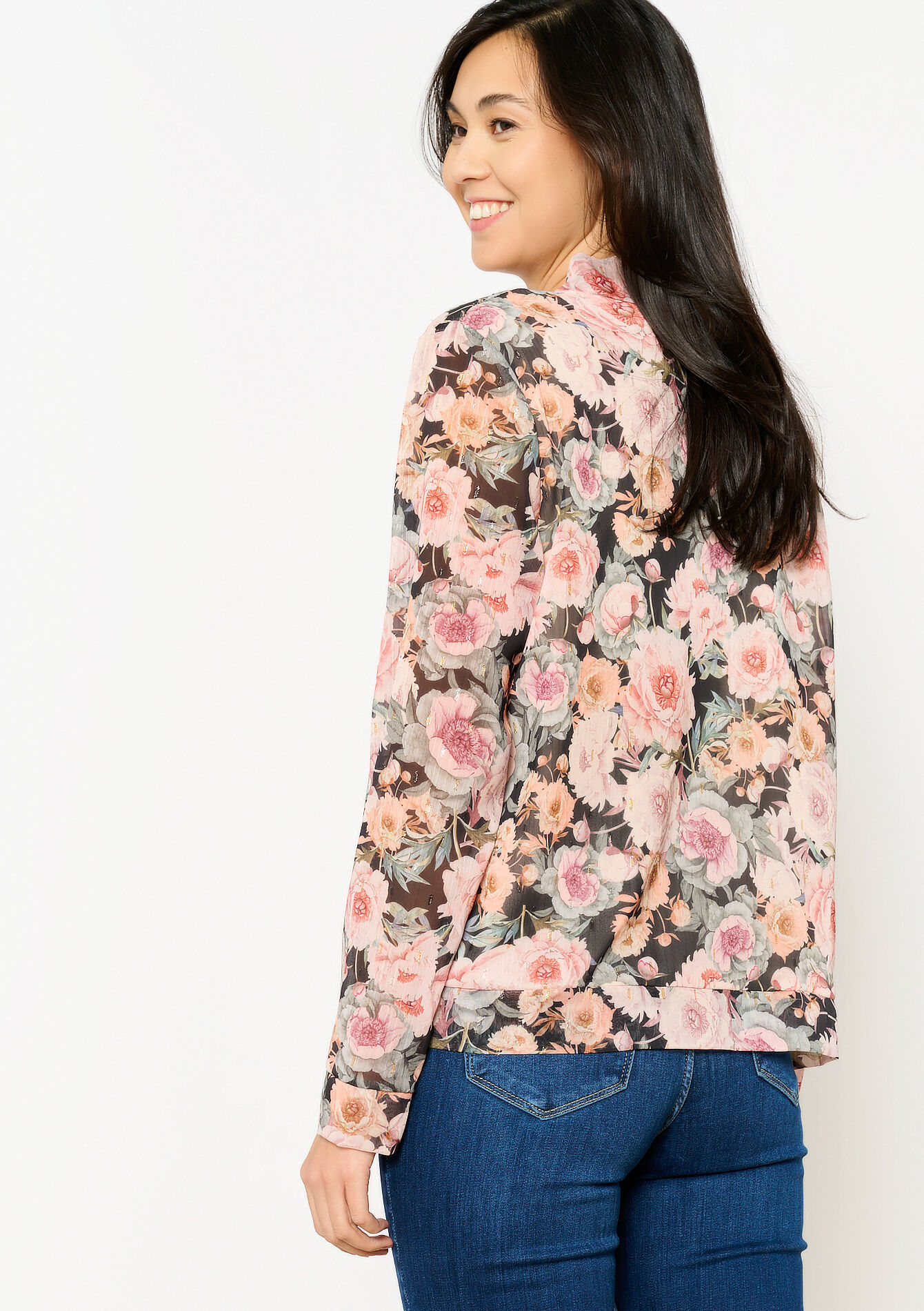 Jacket with floral print, Jacket with floral print - BLACK - 09101021_1119