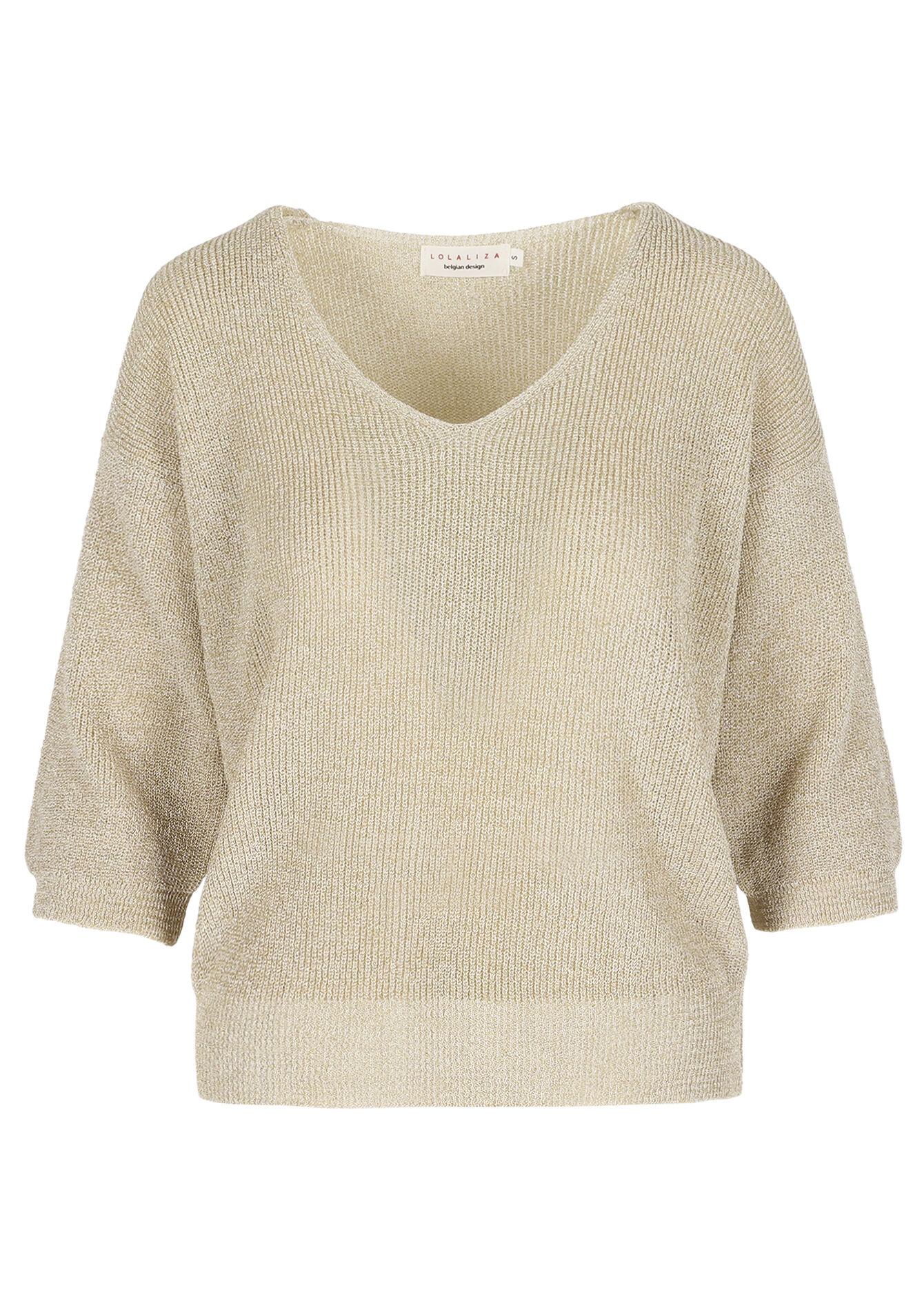 Lurex trui met v-hals - CHAMPAGNE SAND - 04007208_4007