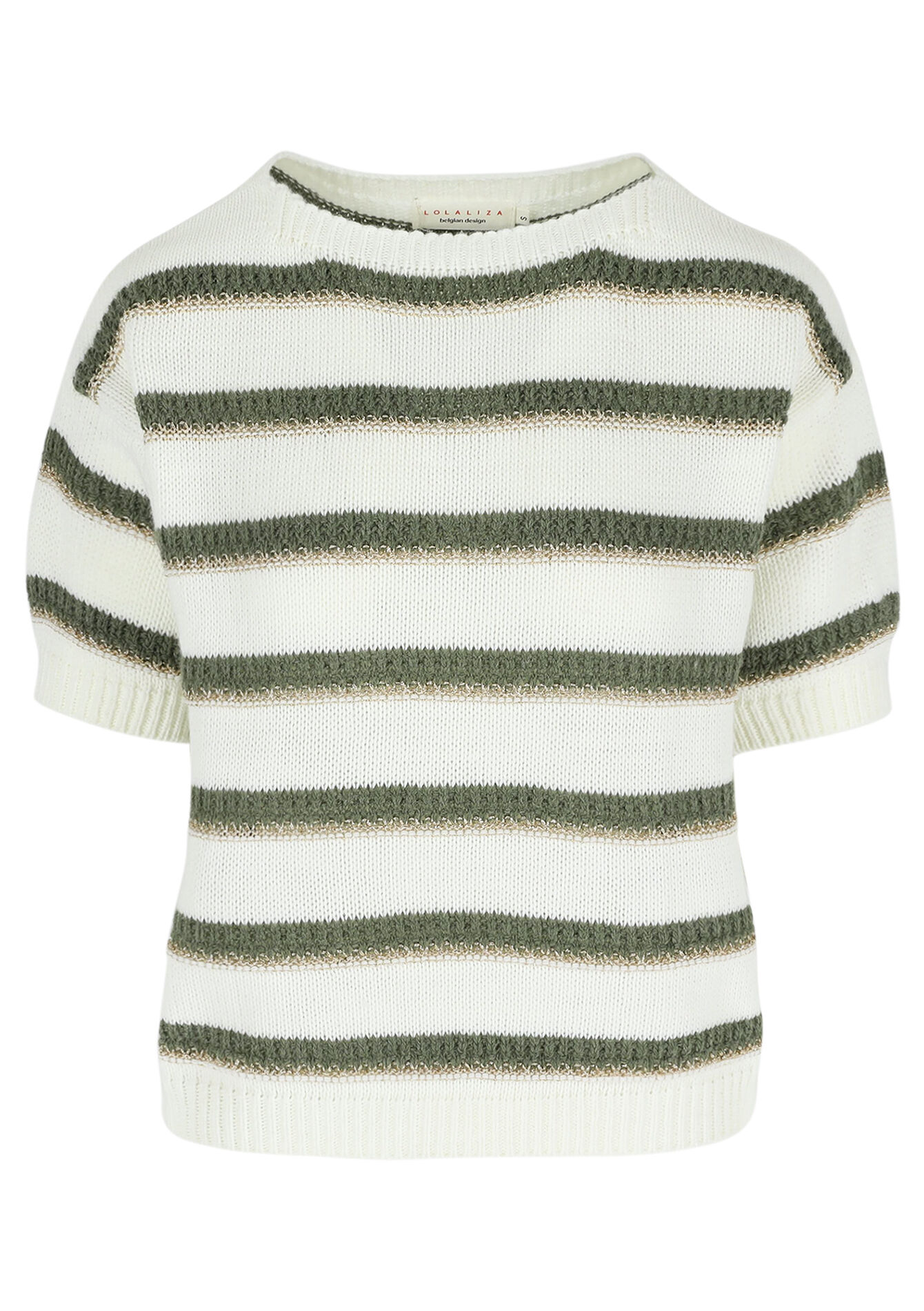 Short-sleeved striped sweater - OFFWHITE - 04006867_1001
