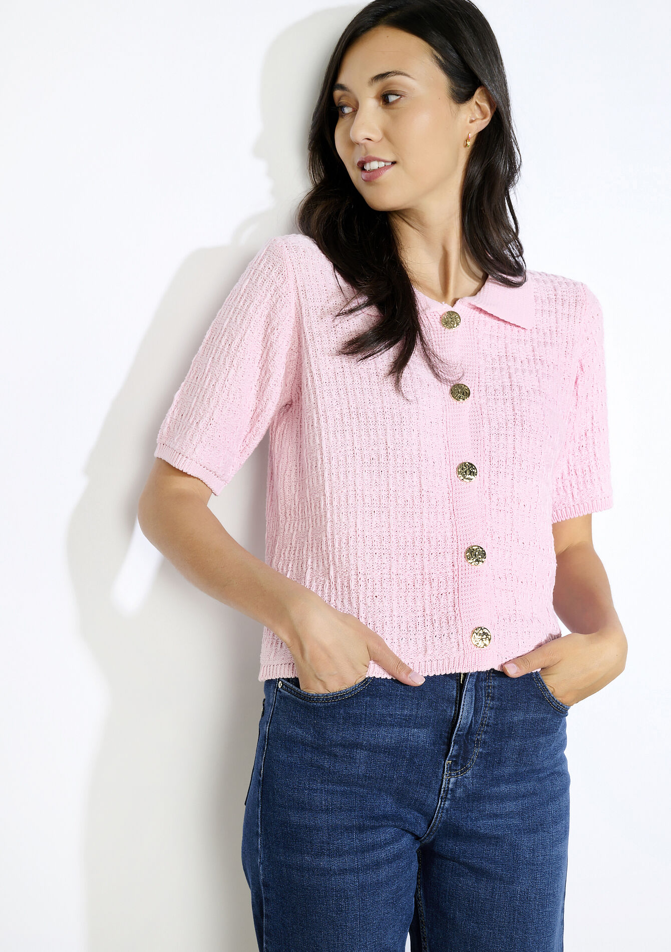 Gebreide top met knopen , Gebreide top met knopen - LT PINK - 02301908_2515