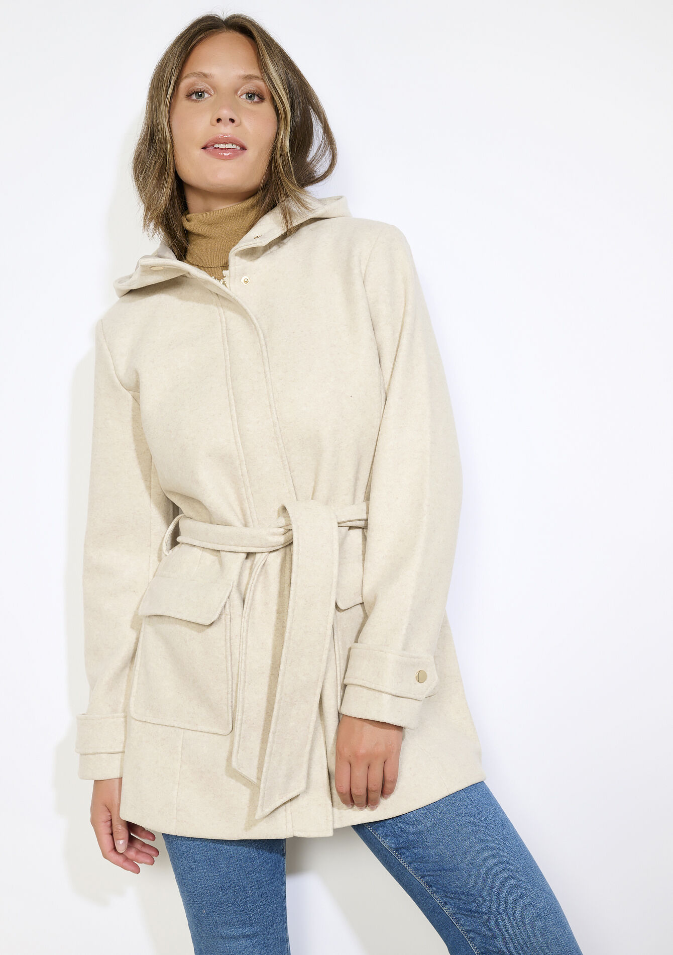 Wollen mantel met ceintuur, Wollen mantel met ceintuur - VANILLA WHITE - 23000746_1013