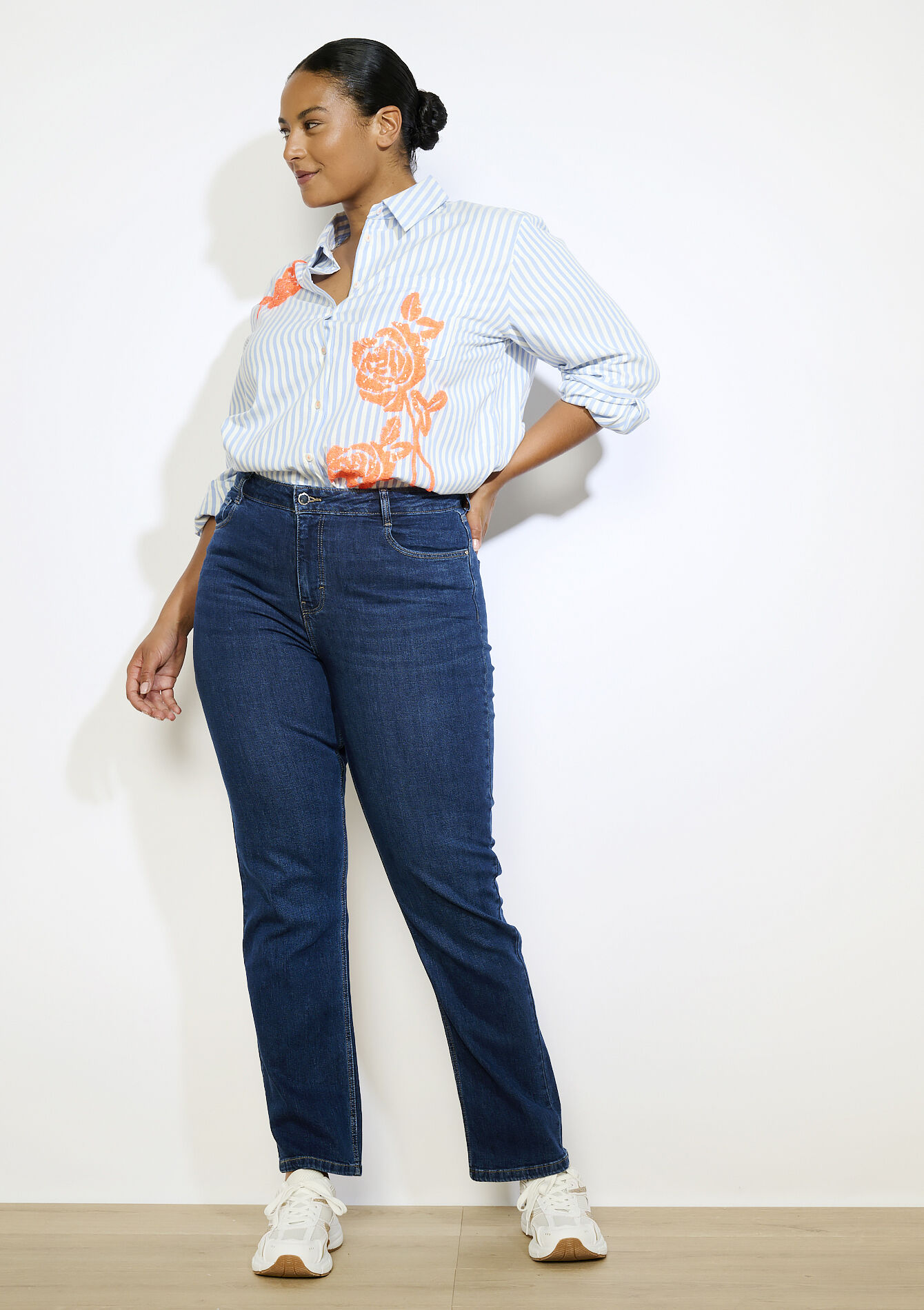 Rechte jeans met hoge taille - DARK BLUE - 22000597_0501