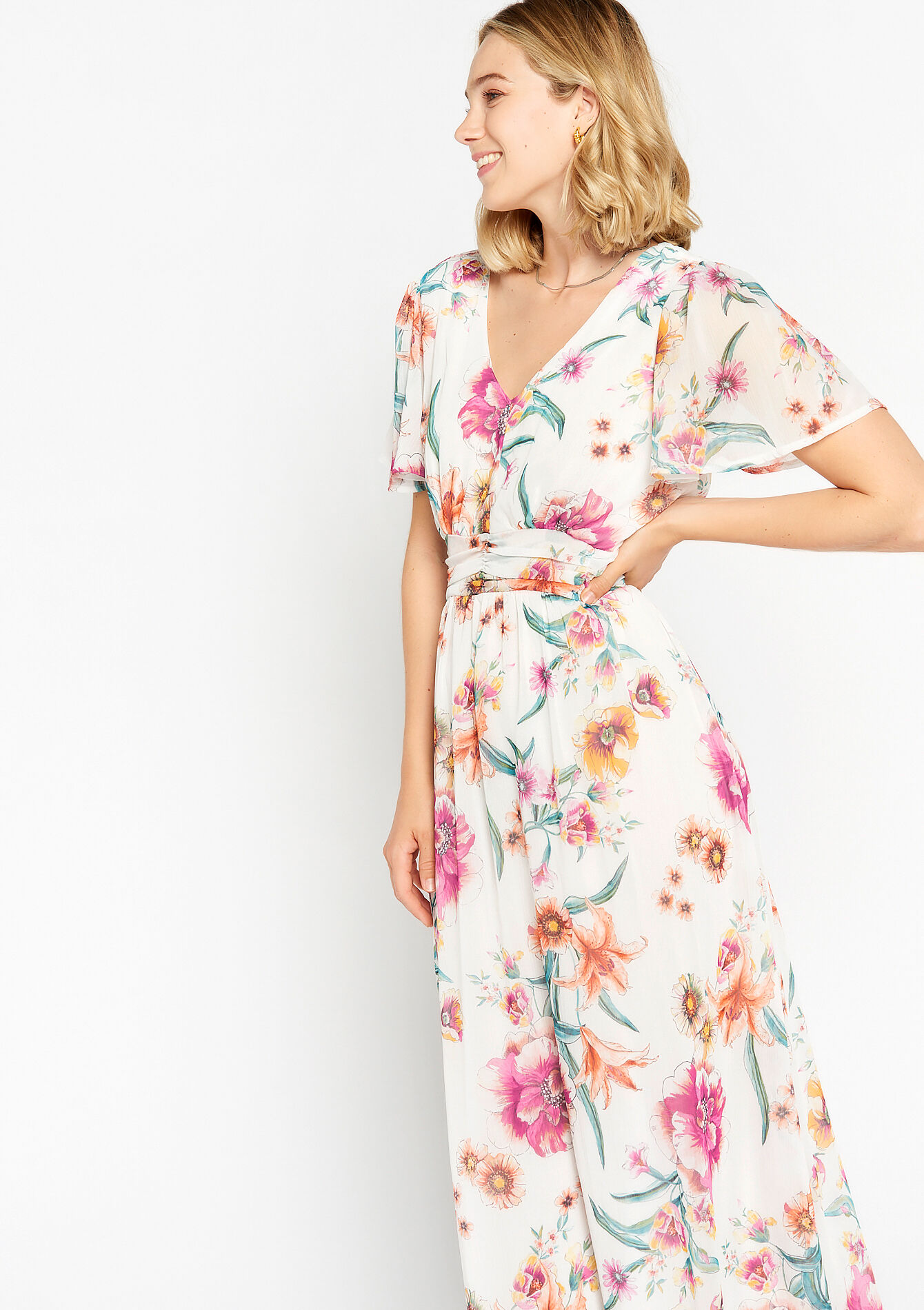 Robe longue à imprimé fleuri, Robe longue à imprimé fleuri - OFFWHITE - 08602026_1001