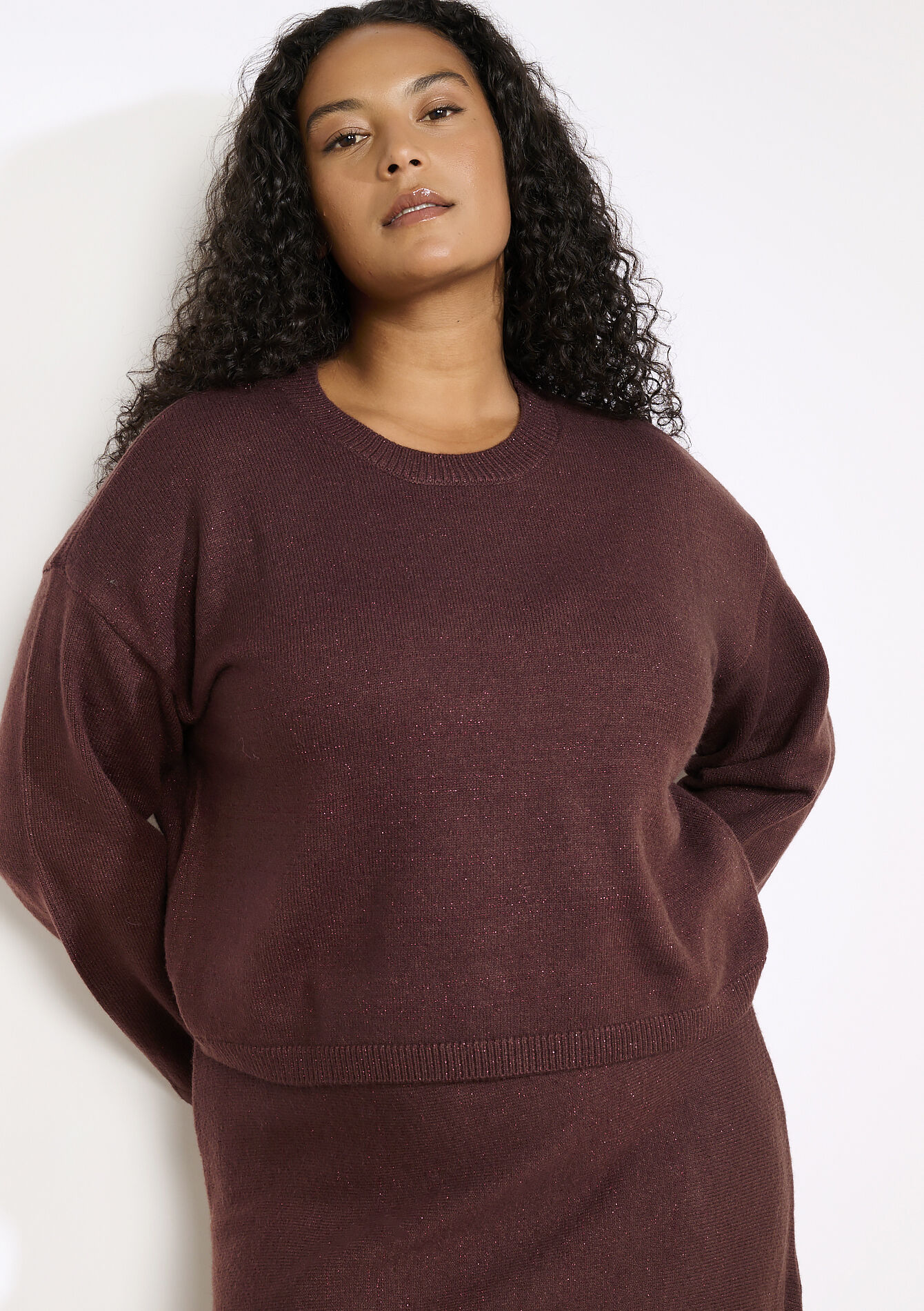 Sparkly round-neck jumper, Sparkly round-neck jumper - BROWN DARK CHOCOLATE - 04006939_3720