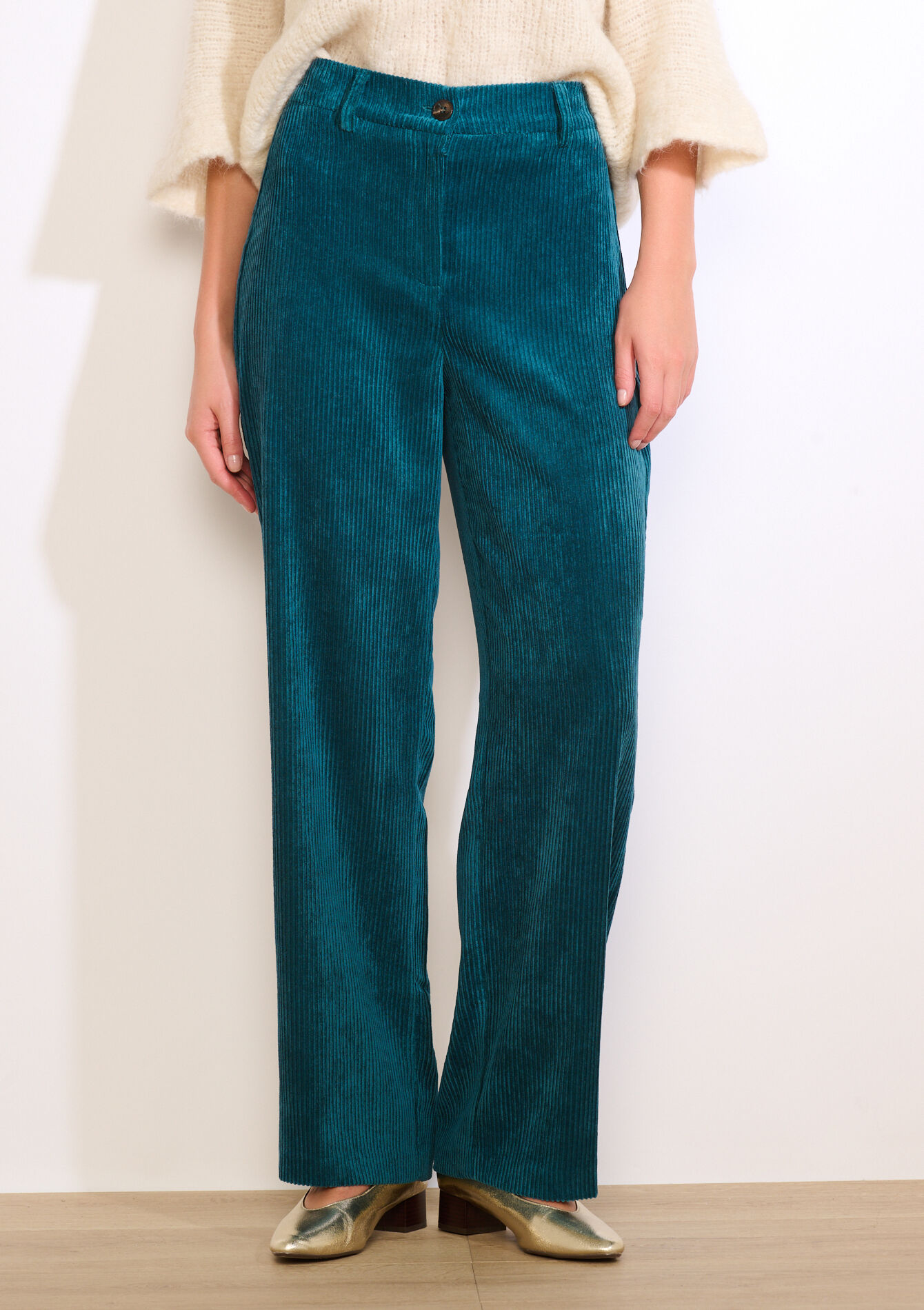 Corduroy broek met elastiek - EMERALD - 06100746_1740