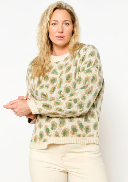 Jacquard pullover with leopard print - KHAKI MINT - 04006455_2542