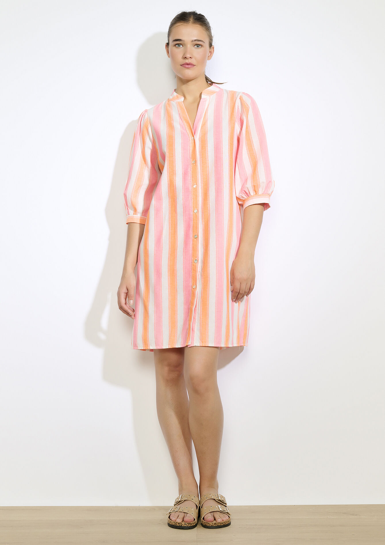 Robe-chemise ample rayée, Robe-chemise ample rayée - FLUO ORANGE - 08104274_1242