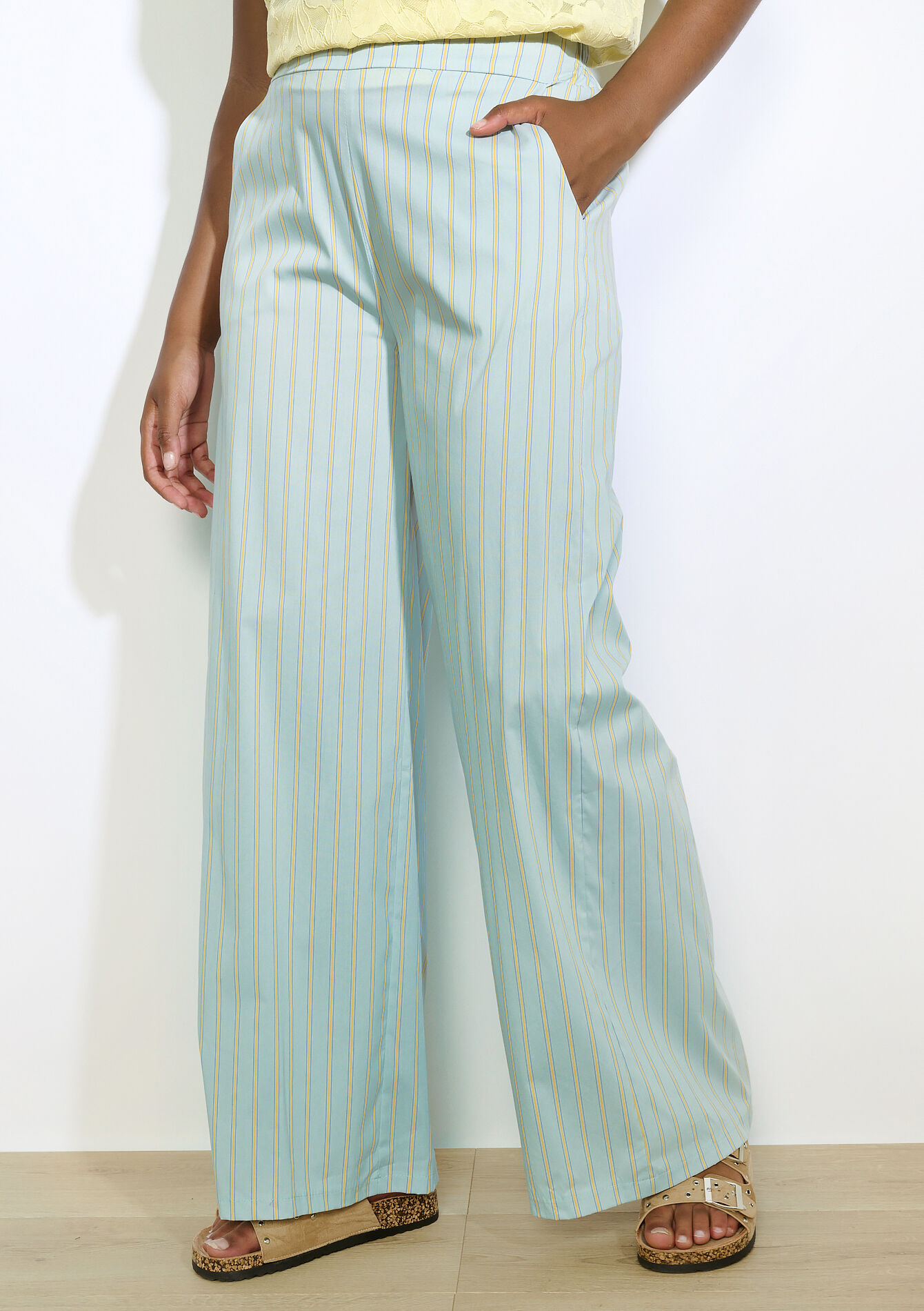 Pantalon rayé léger - BLUE PASTEL - 06601039_3003