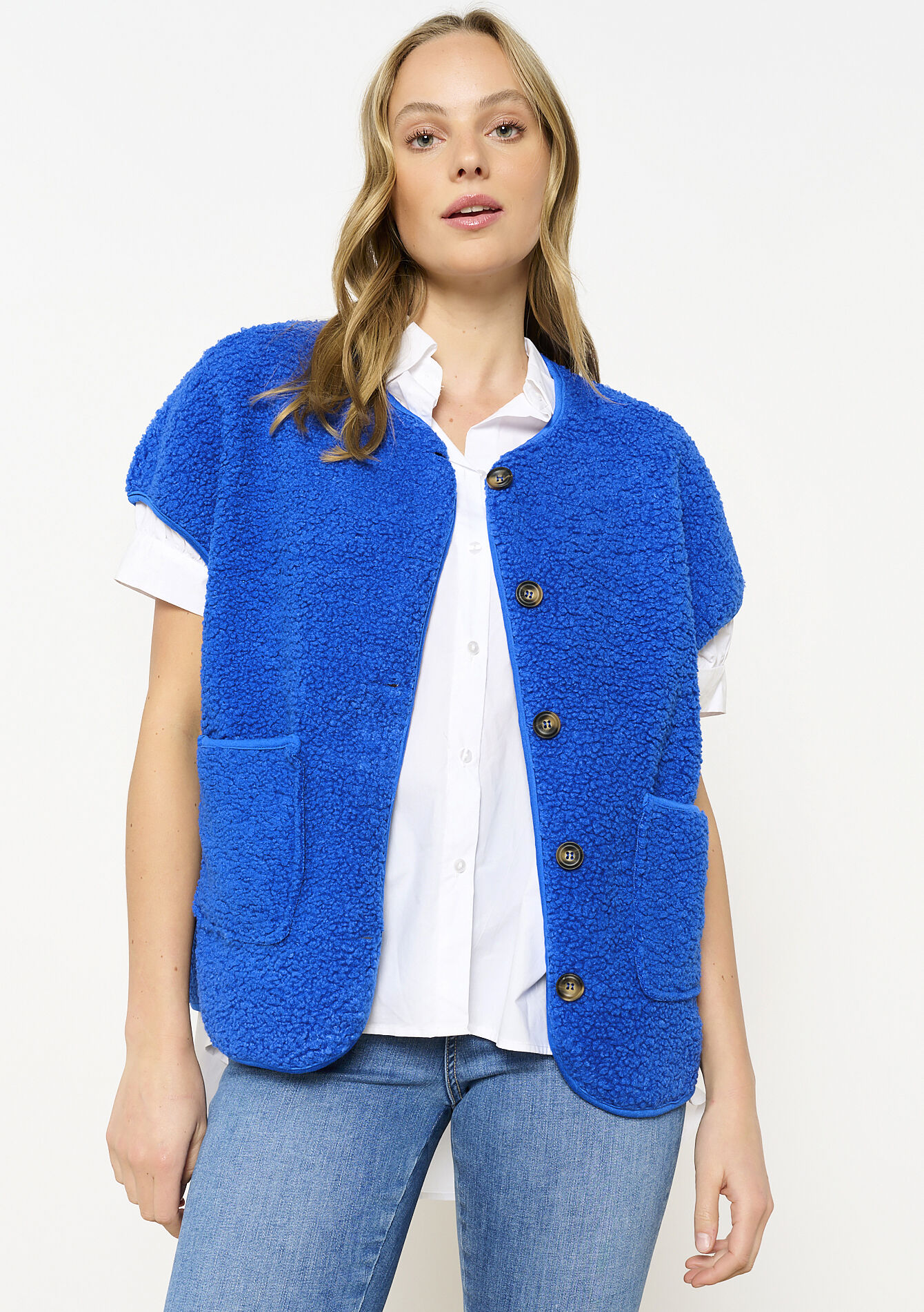 Gilet sans manches en teddy doux, Gilet sans manches en teddy doux - ELECTRIC BLUE - 09001456_1619