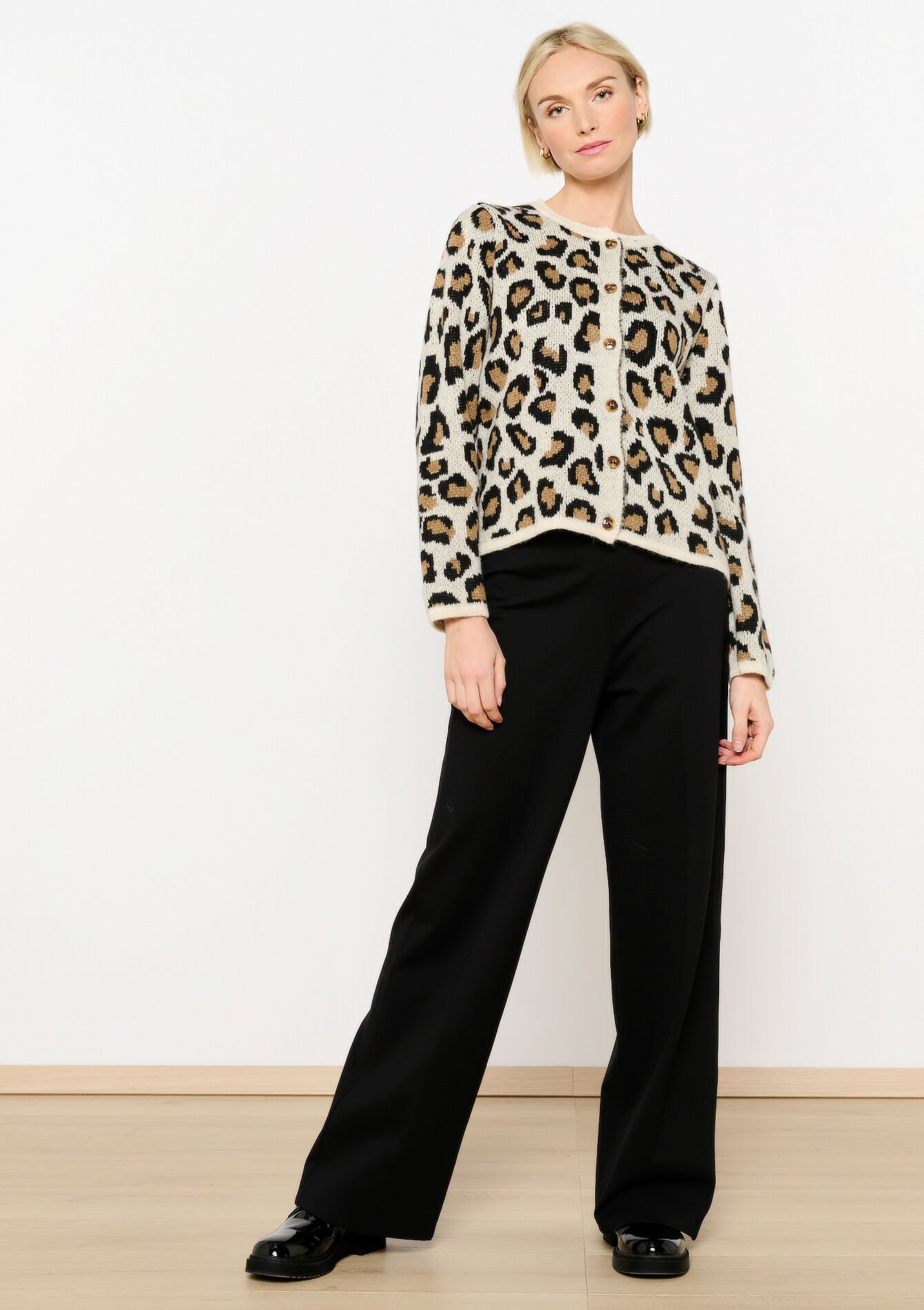 Jacquard cardigan with leopard print - CAMEL BEIGE - 1119845