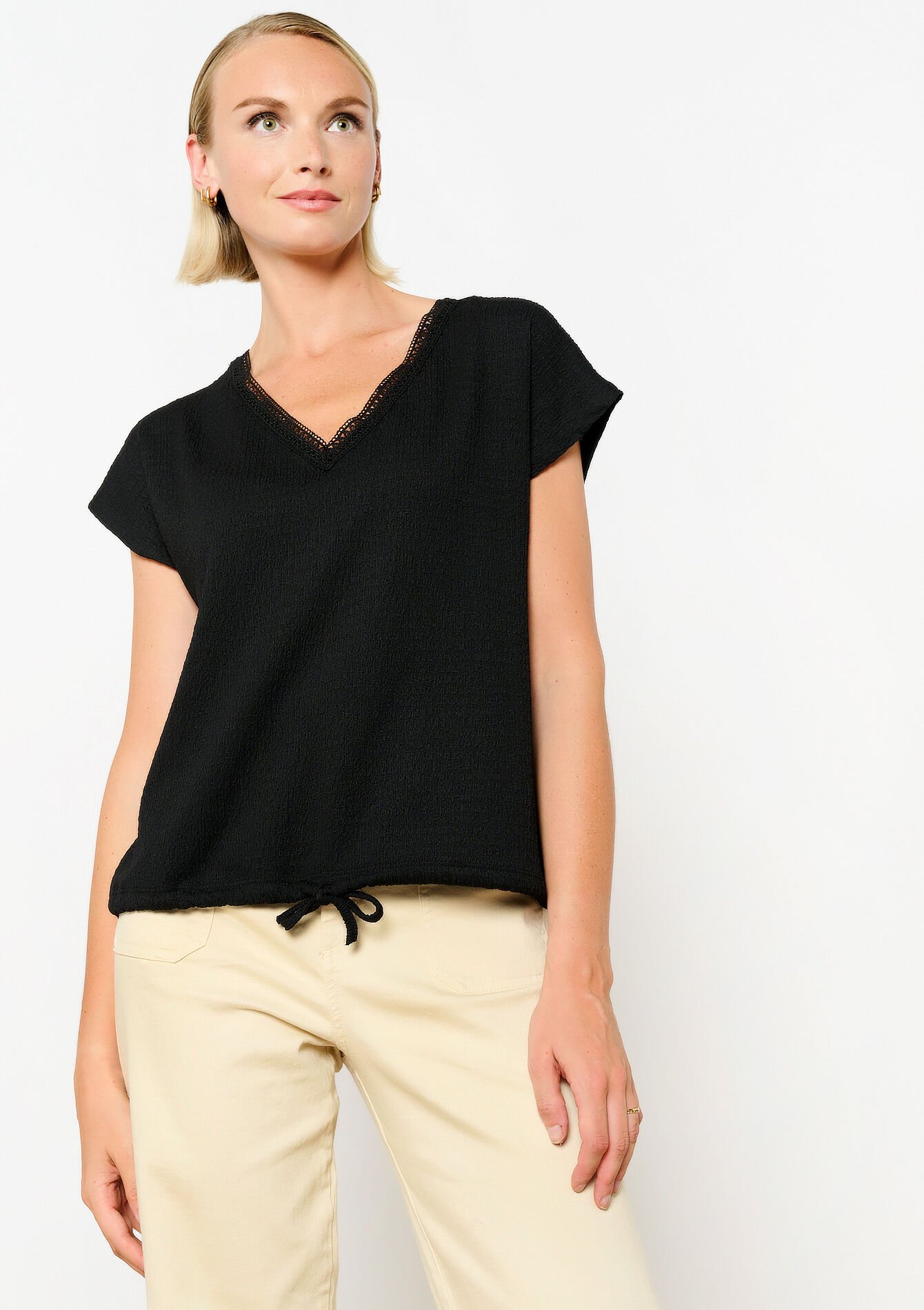 T-shirt en crêpe - BLACK - 02301651_1119