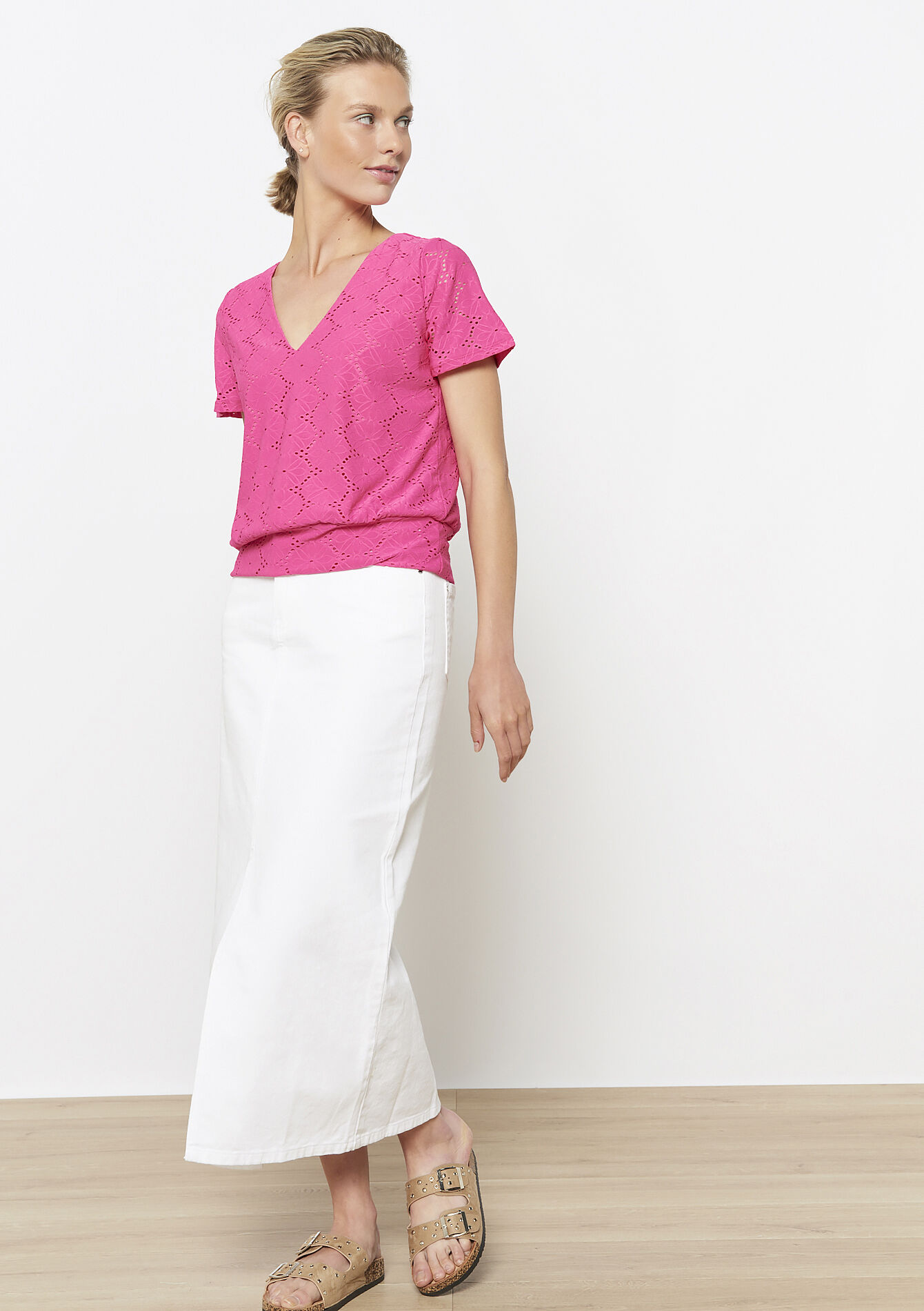 T-shirt brodé romantique, T-shirt brodé romantique - FUCHSIA - 02301807_5626