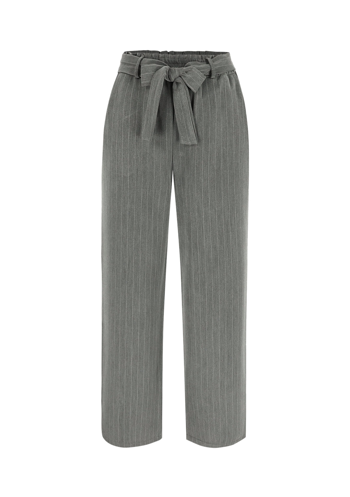 Gestreepte wijde broek, Gestreepte wijde broek - GREY MED MEL - 06601047_3507