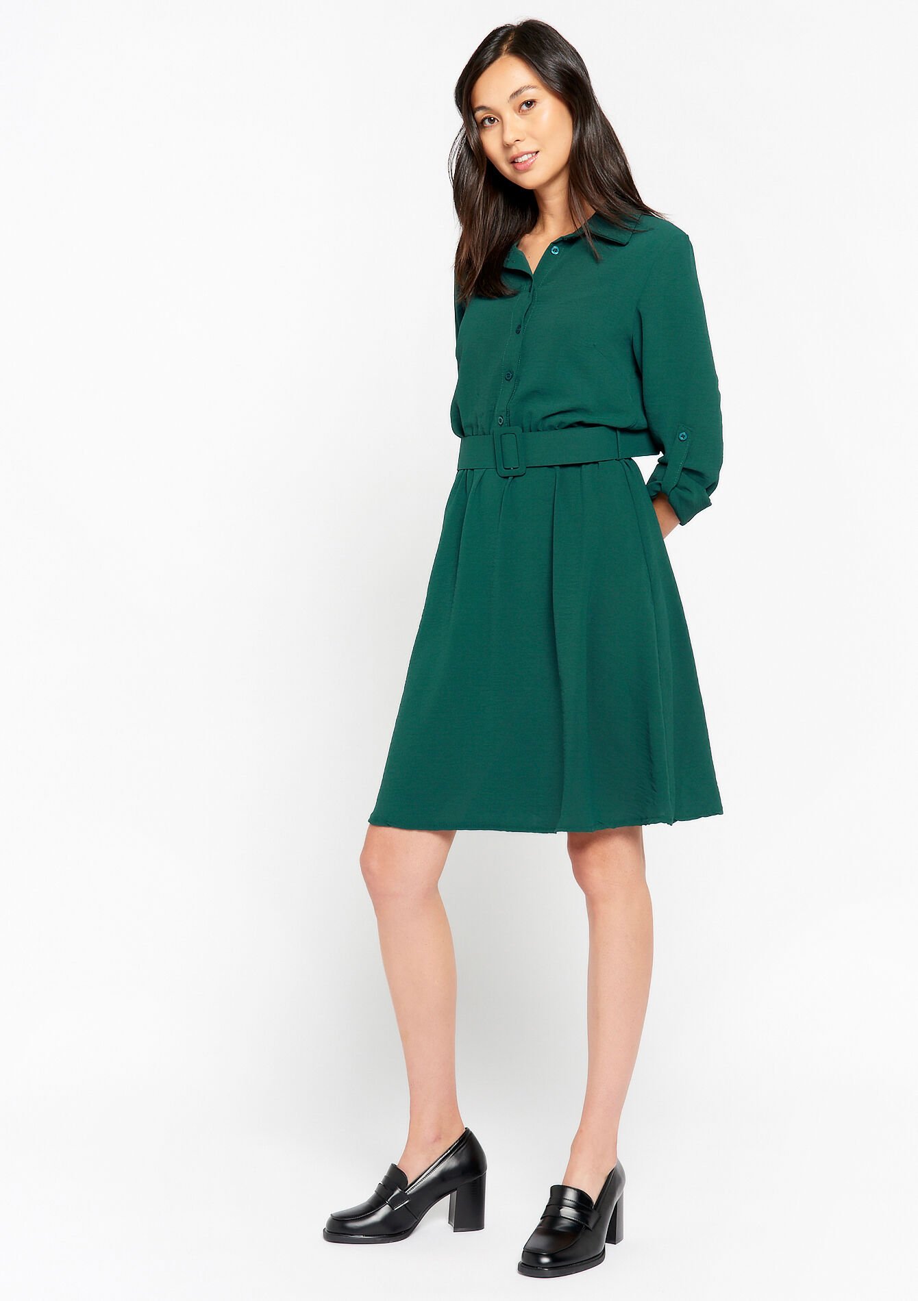Midi-jurk met polokraag - BOTTLE GREEN - 08602175_1778