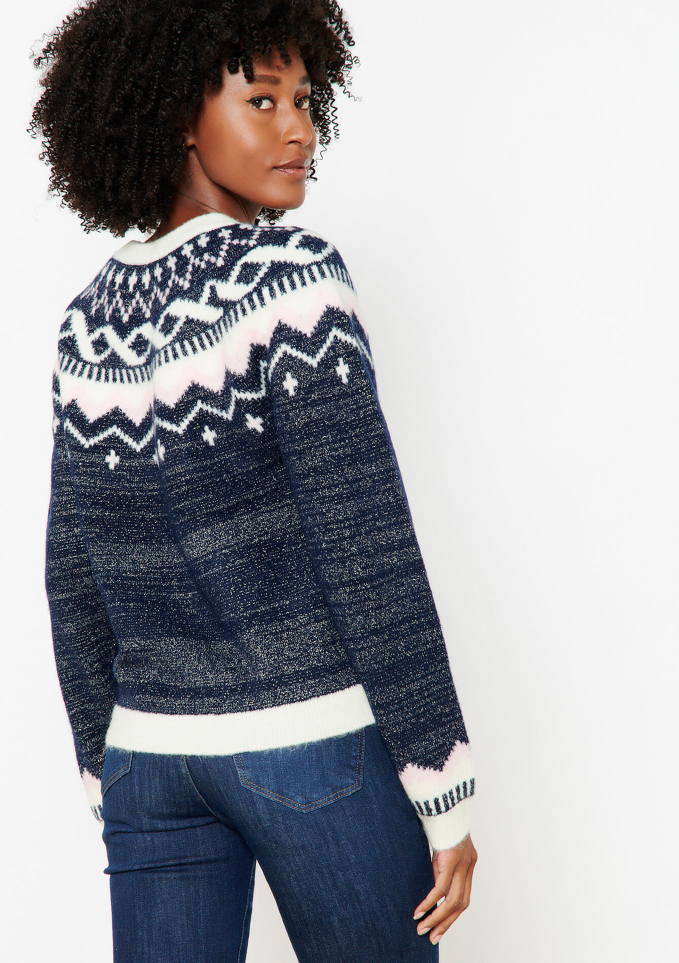 Jacquard pullover with lurex, Jacquard pullover with lurex - DARK BLUE - 15100242_0501