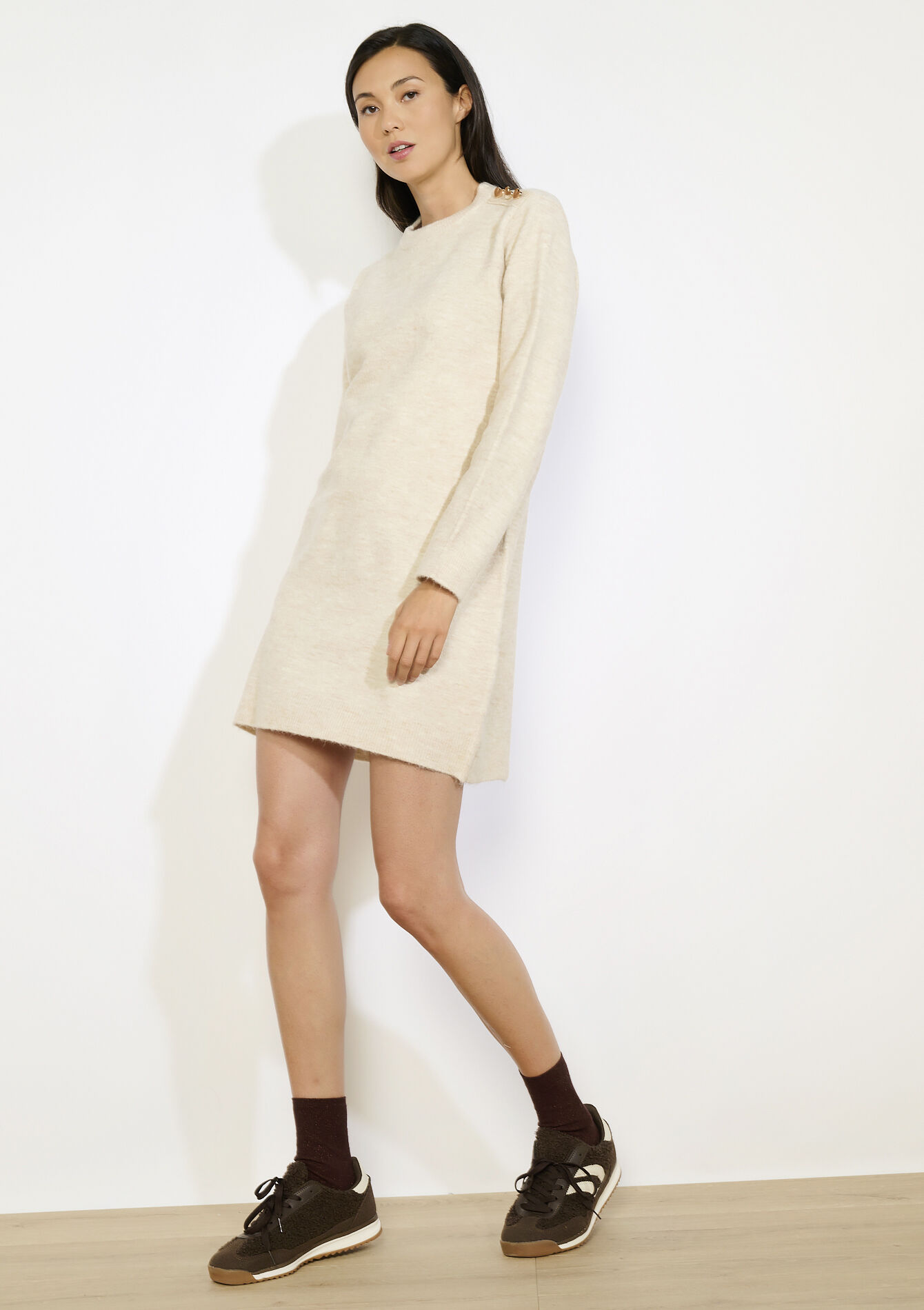 Robe pull à boutons coeur, Robe pull à boutons coeur - LT BEIGE - 08104033_2527