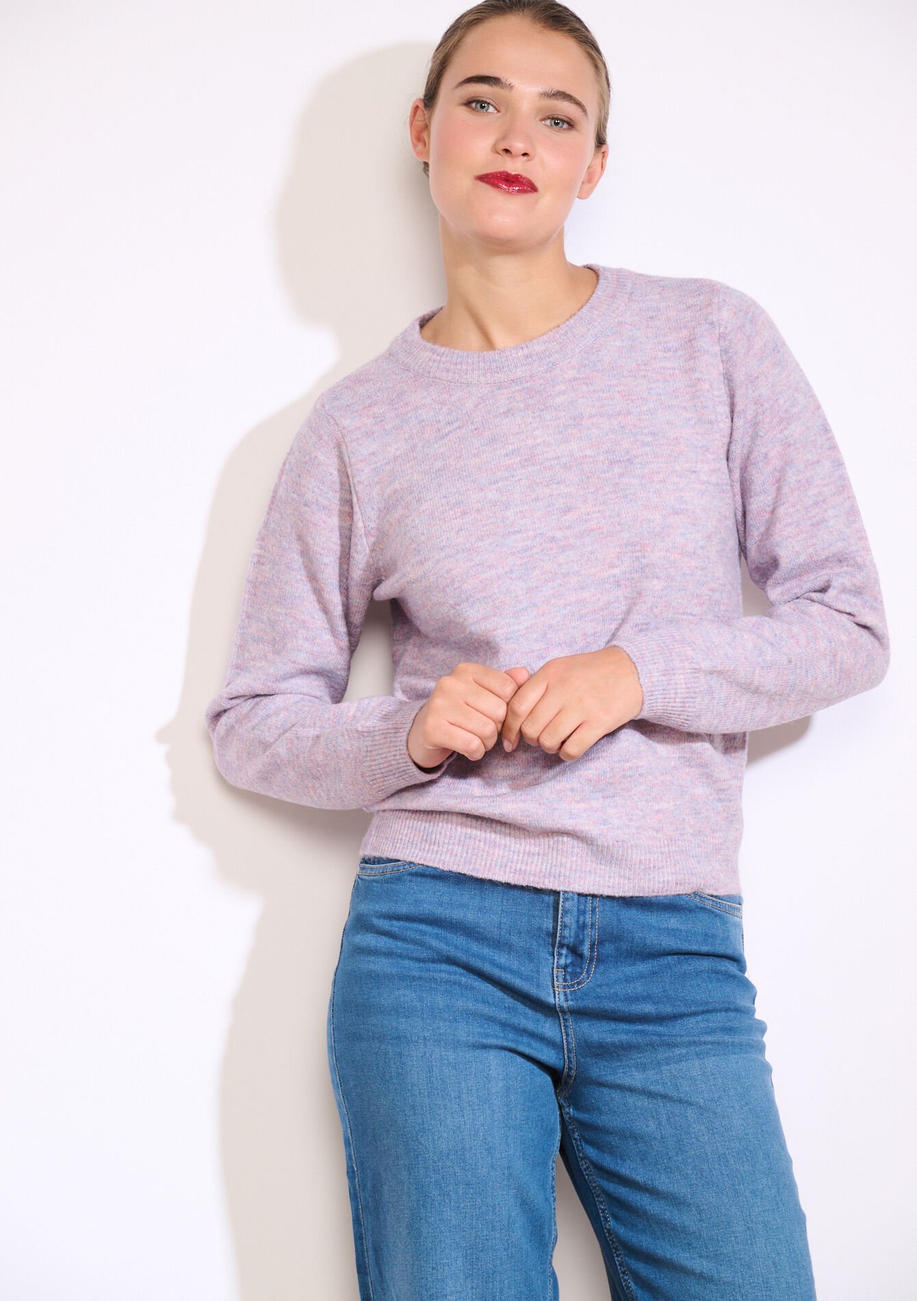 Zachte trui met ronde hals, Zachte trui met ronde hals - PASTEL LILAC - 04006880_1493