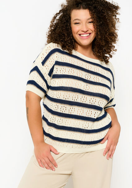 Crocheted pullover with stripes - OFFWHITE - 04006499_1001